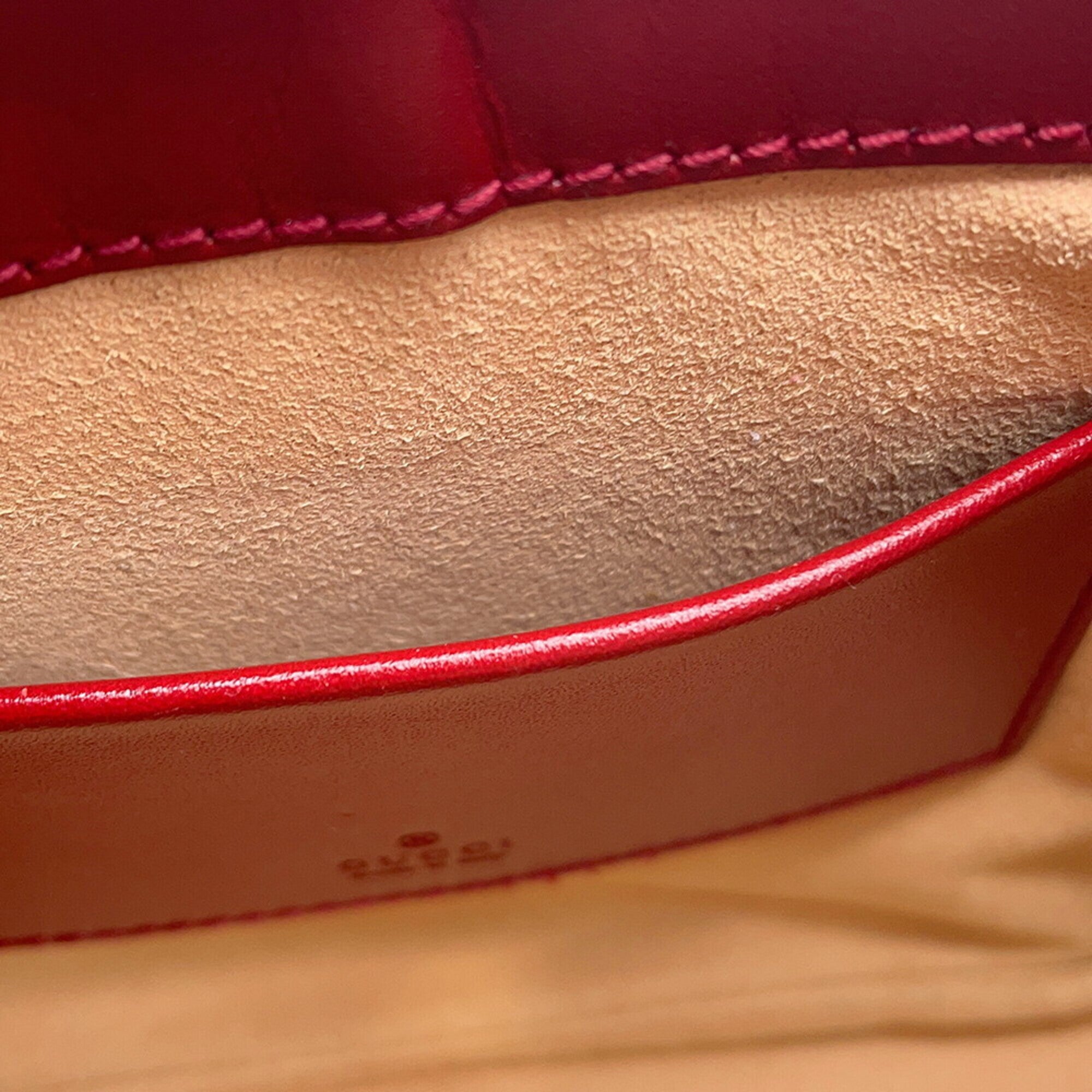 Gucci Red Color Leather Shoulder Bag (Pre-Owned)