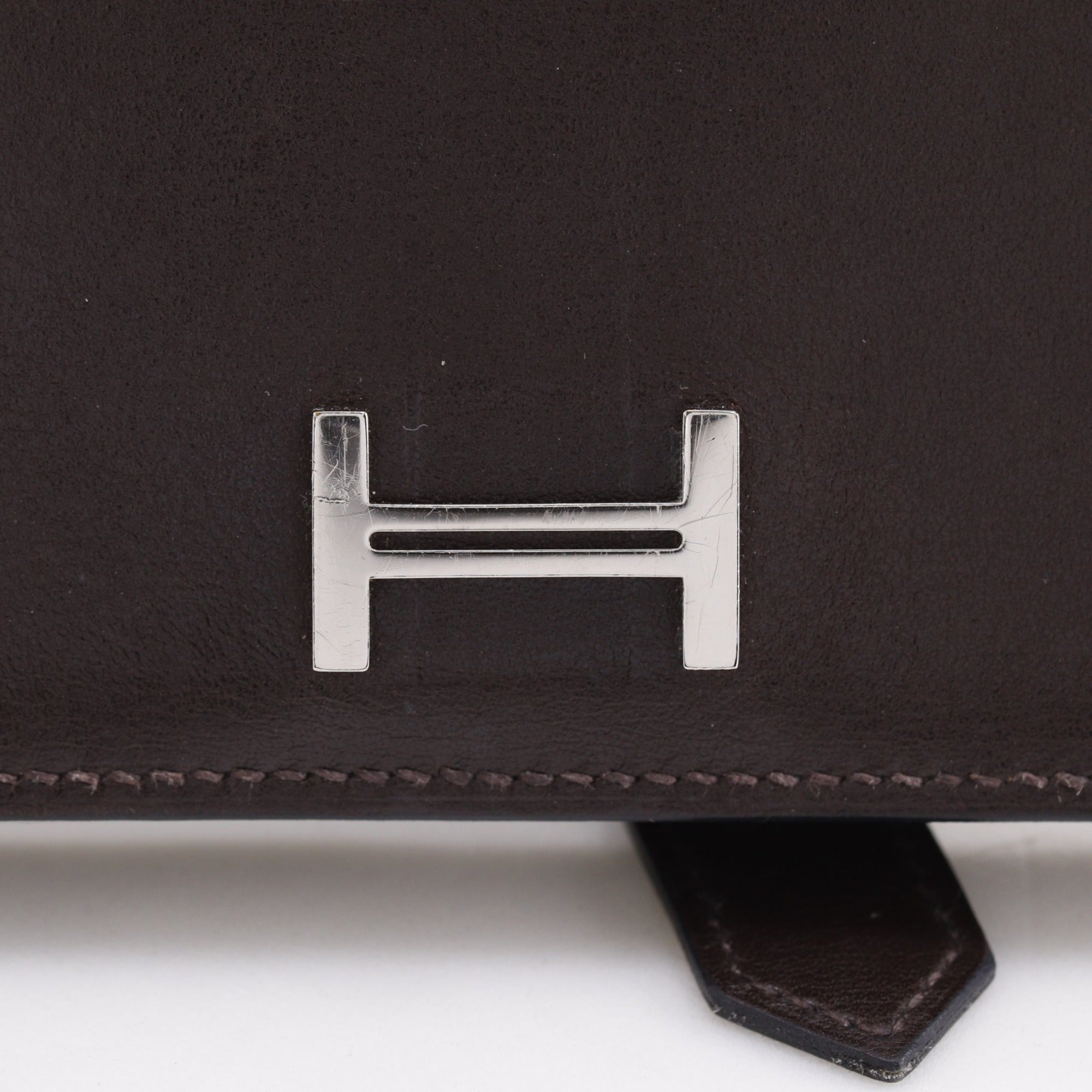 Hermes Brown Box Calf Leather Long Wallet (Bi-Fold) (Pre-Owned)