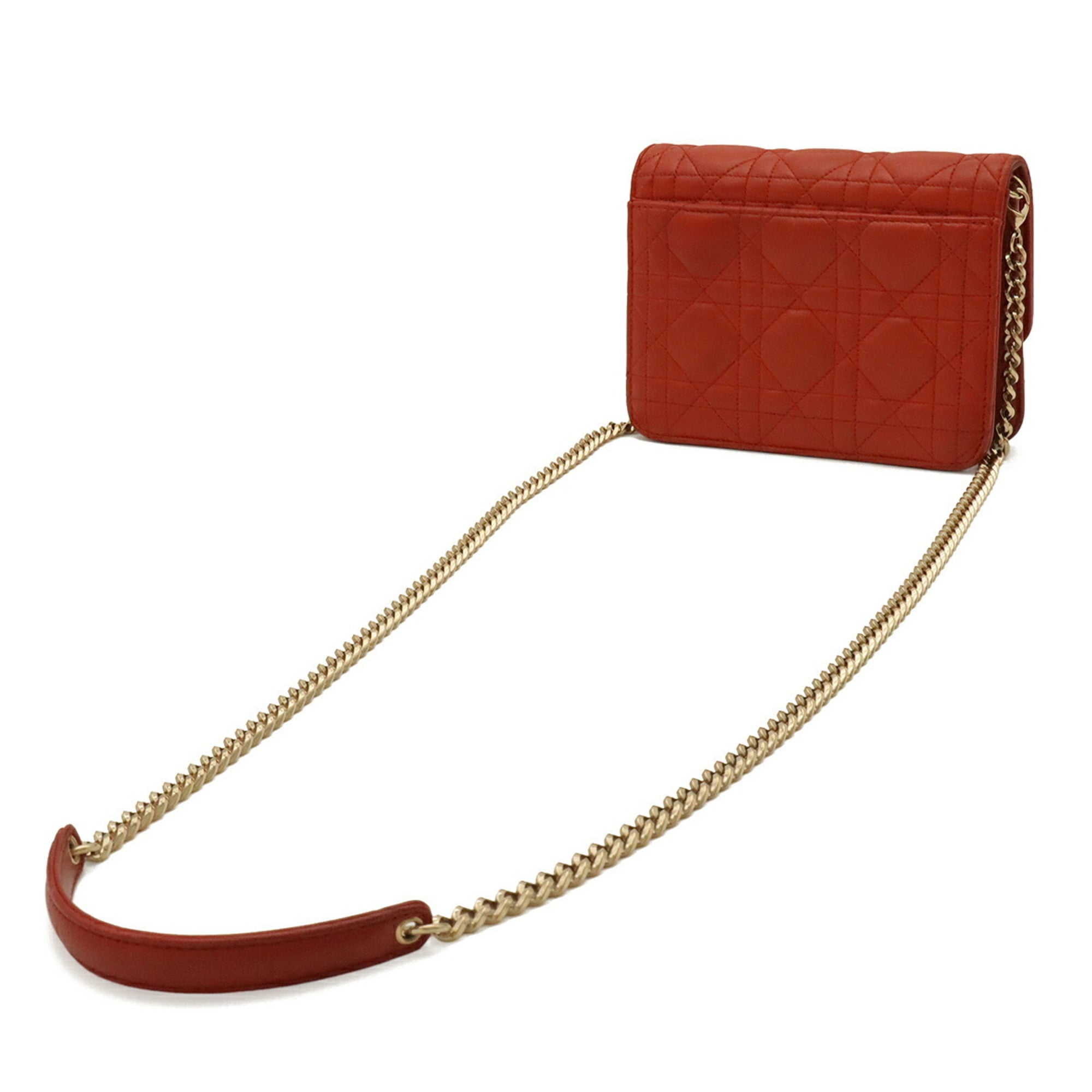 Christian Dior Pink Red Color Leather Pochette Shoulder Bag (Pre-Owned)