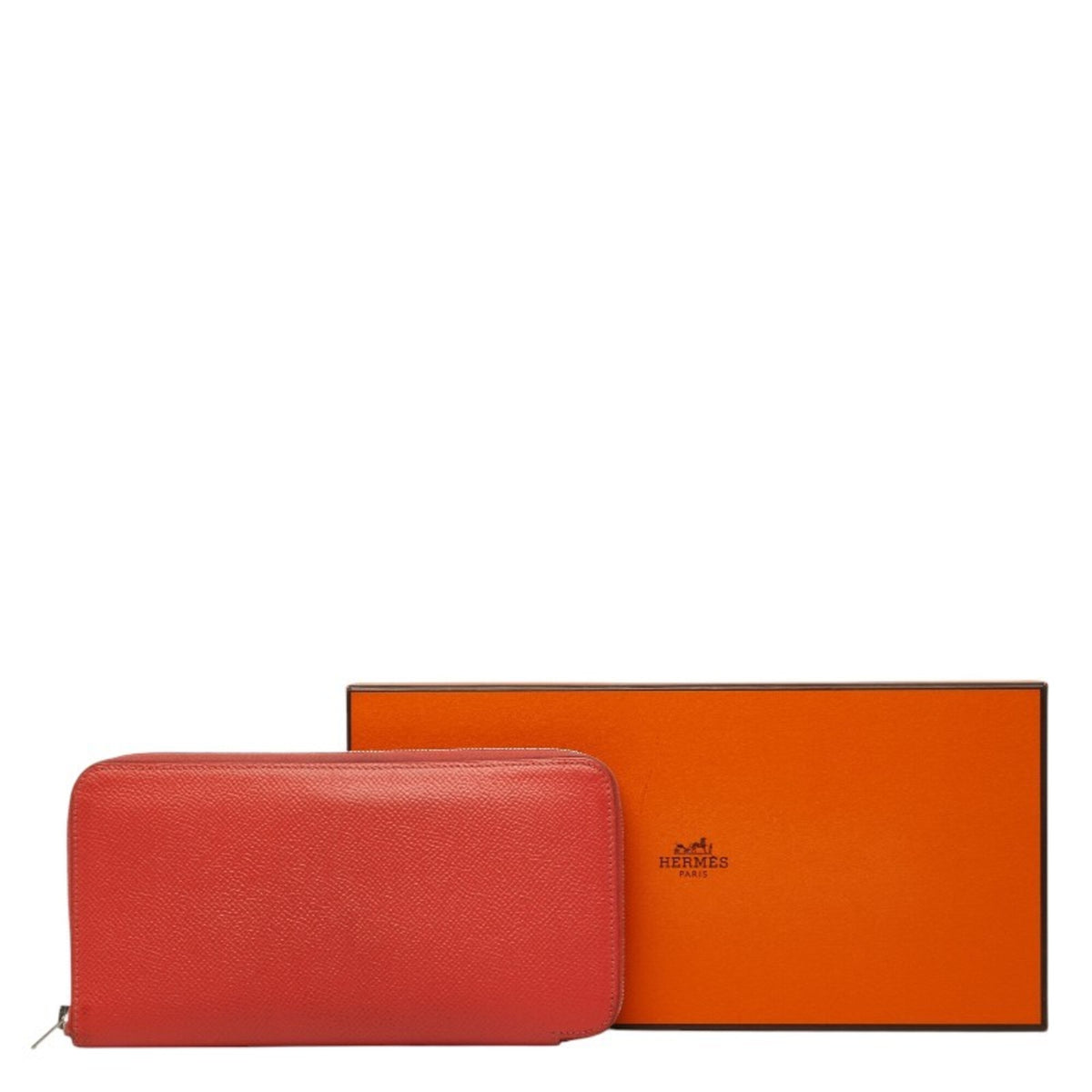 Hermes Silk'in Red Color Epsom Leather Long Wallet (Bi-Fold) (Pre-Owned)