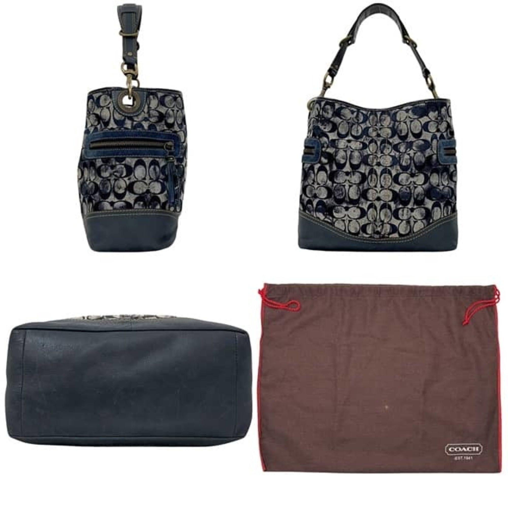 Coach Navy Leather Canvas Shoulder Bag (Pre-Owned)