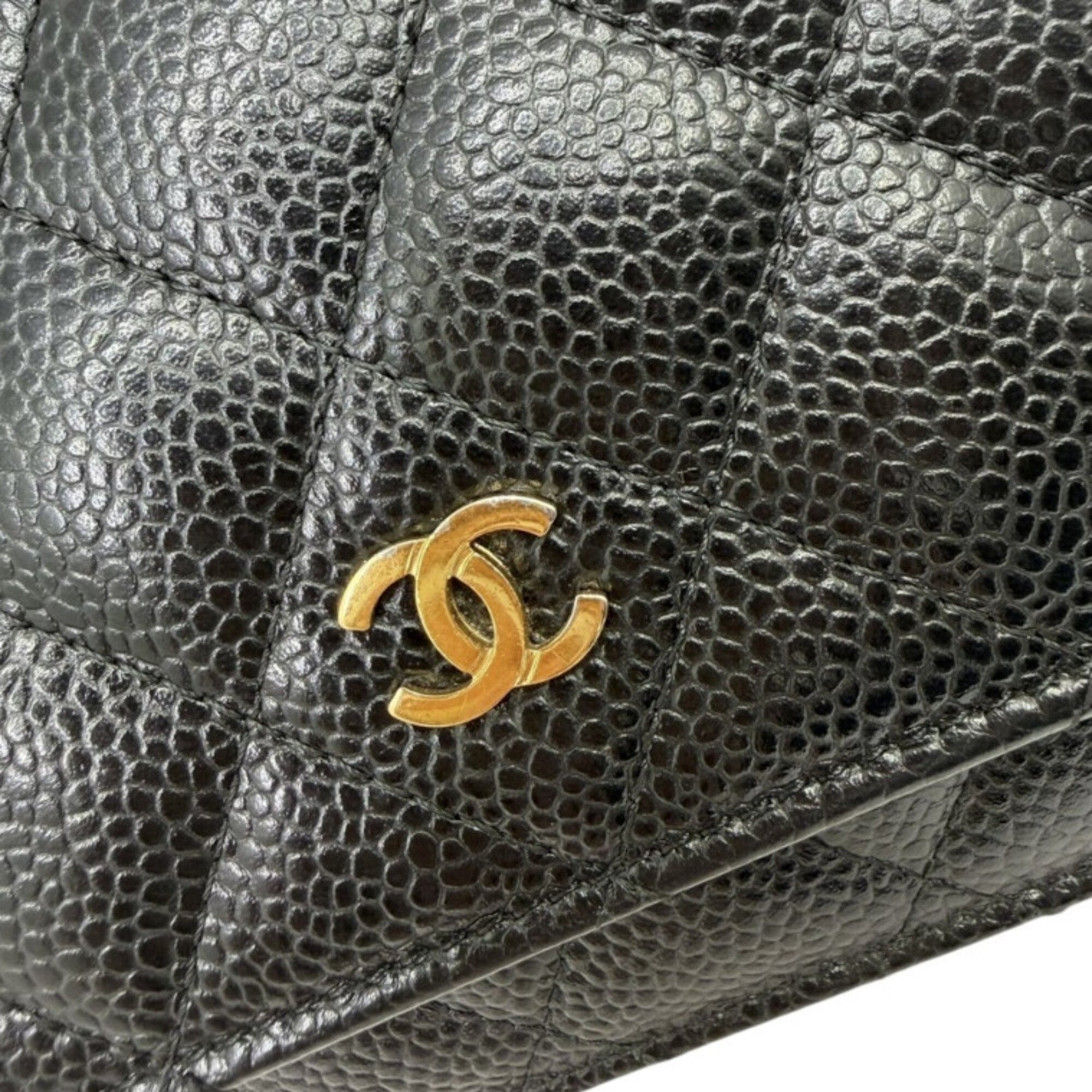 Chanel Black Grained Calfskin Chain/Shoulder Wallet (Pre-Owned)