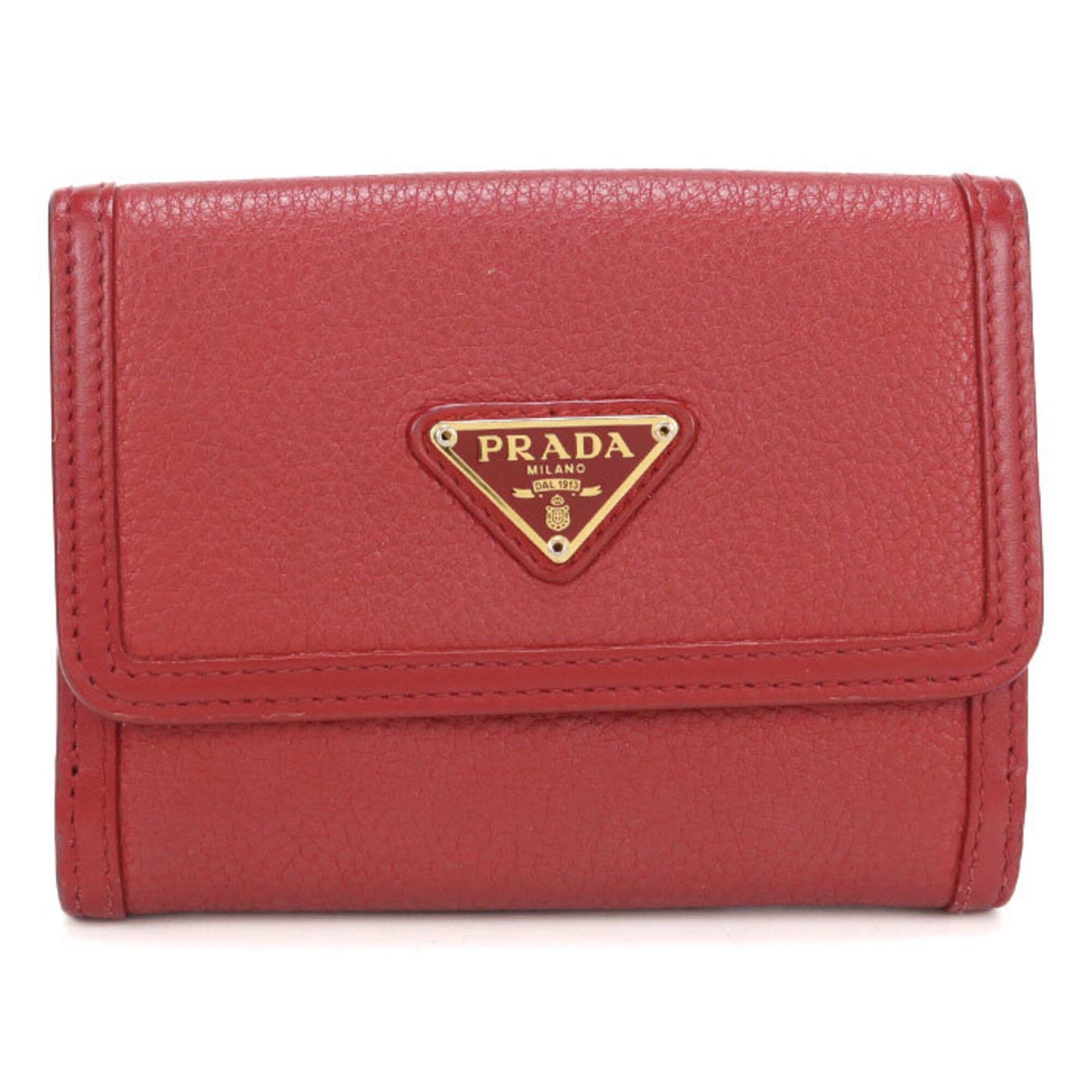 Prada Red Color Leather Wallet (Bi-Fold) (Pre-Owned)