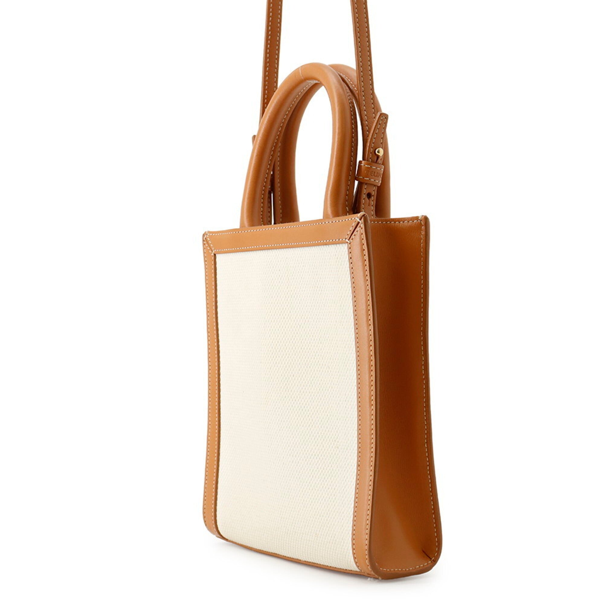 Celine Beige Brown Canvas Leather Handbag (Pre-Owned)