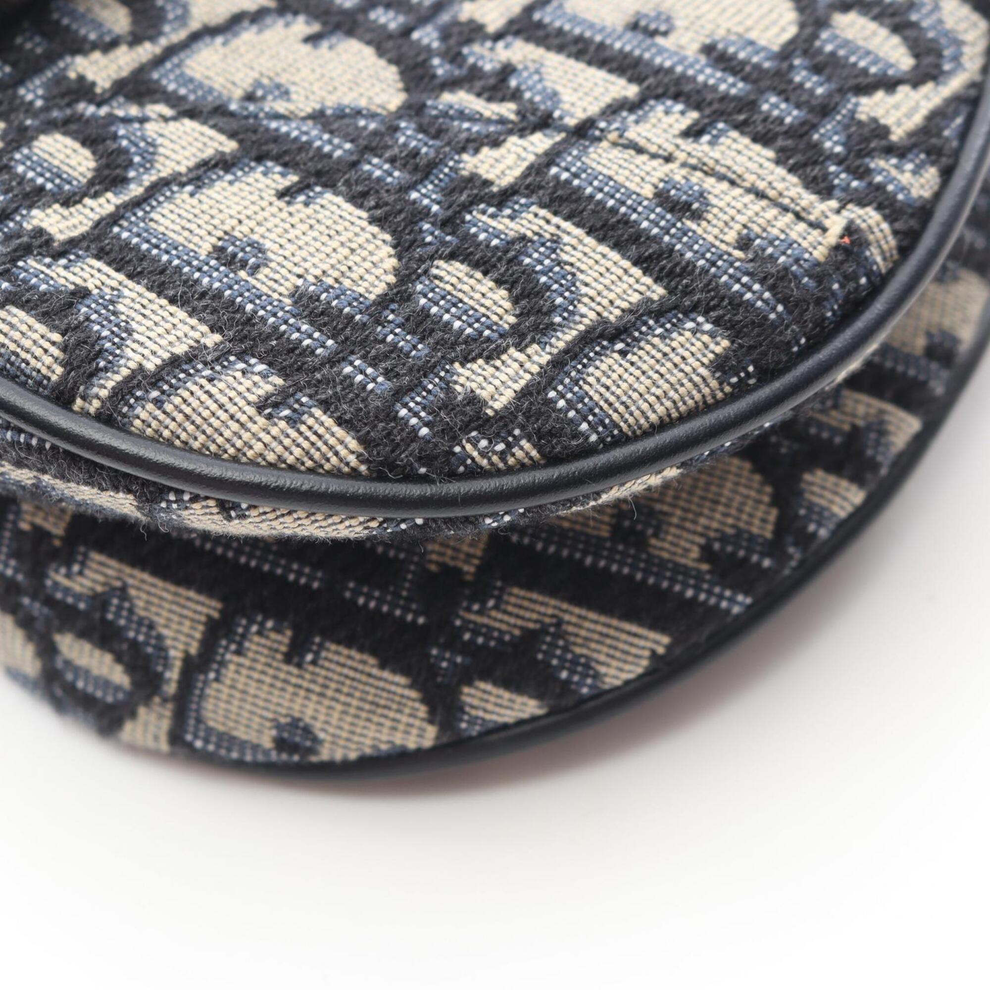 Christian Dior Beige Navy Canvas Leather Handbag Saddle Bag (Pre-Owned)