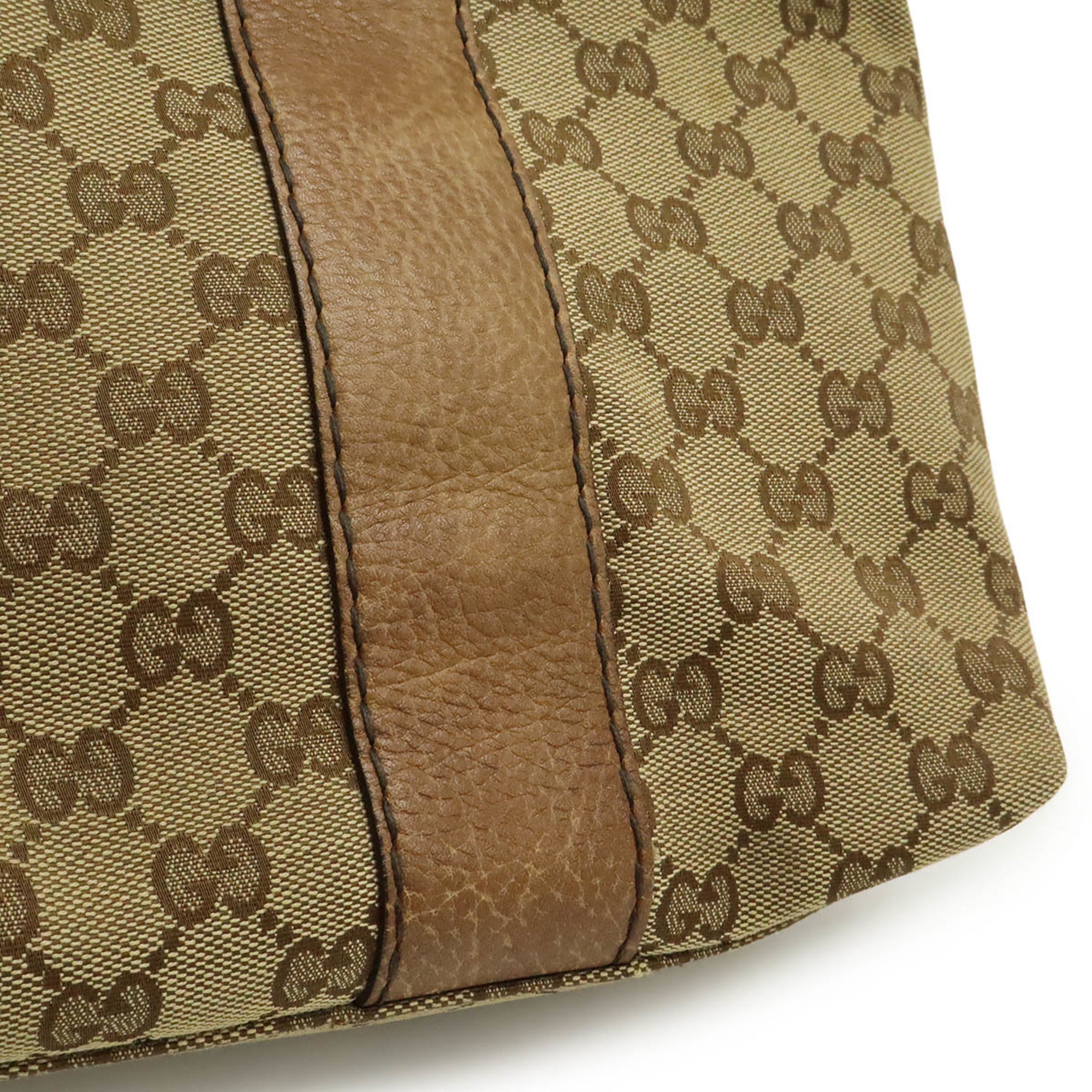 Gucci Beige Brown Canvas Leather Shoulder Bag Tote Bag (Pre-Owned)