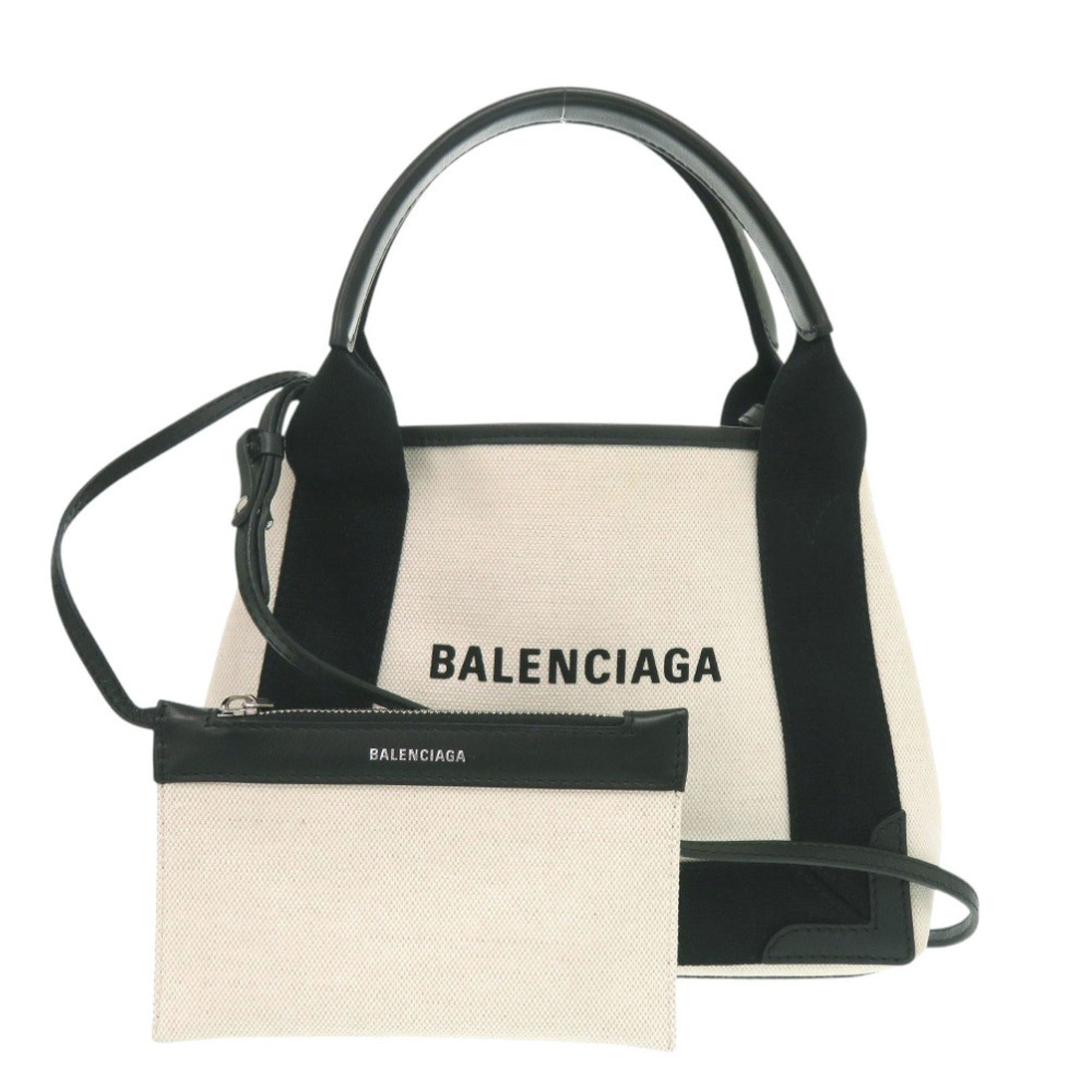 Balenciaga Black Light Beige Canvas Leather Handbag (Pre-Owned)