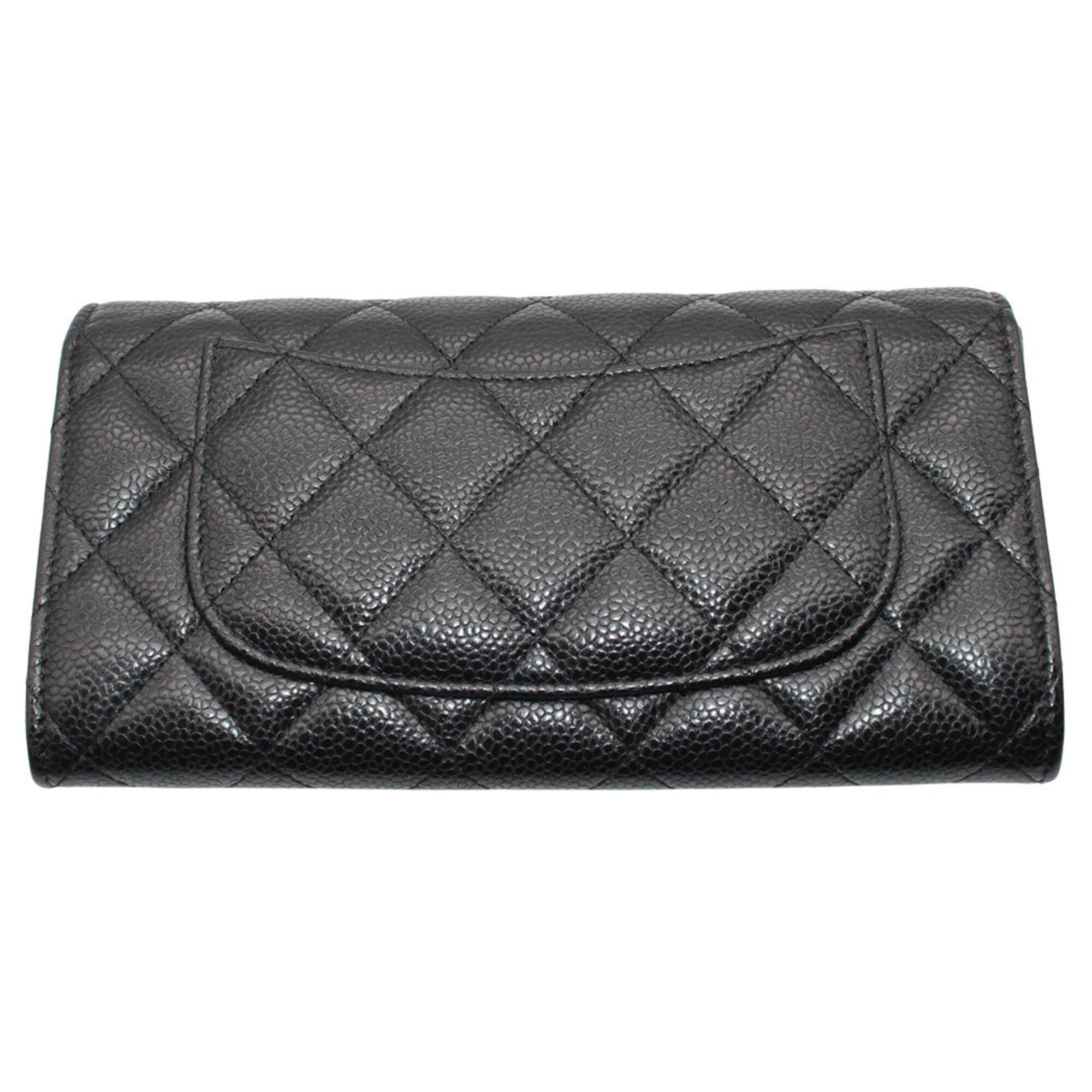 Chanel Matelasse Black Grained Calfskin Long Wallet (Bi-Fold) (Pre-Owned)