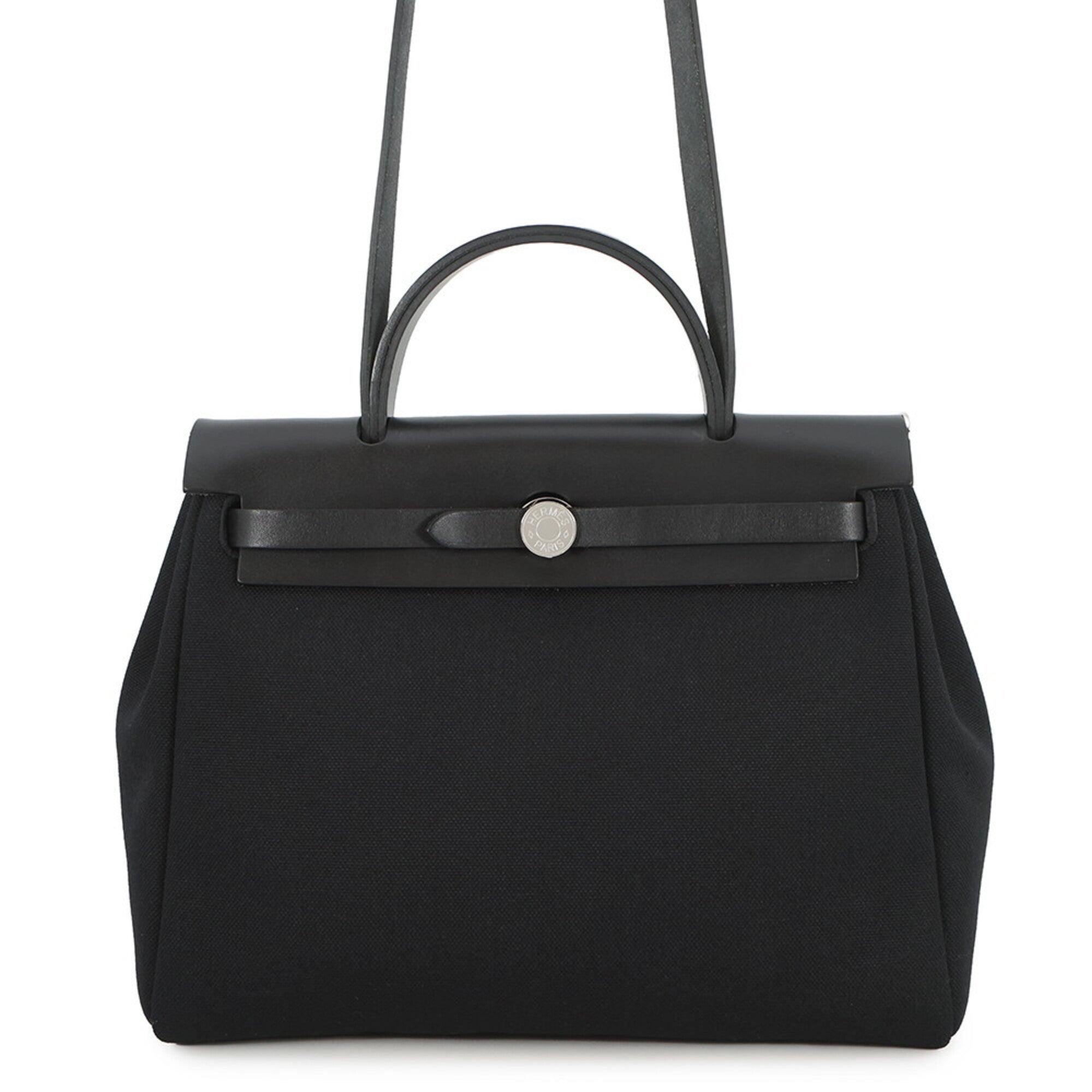 Hermes Black Toile Officier Vache Leather Handbag (Pre-Owned)