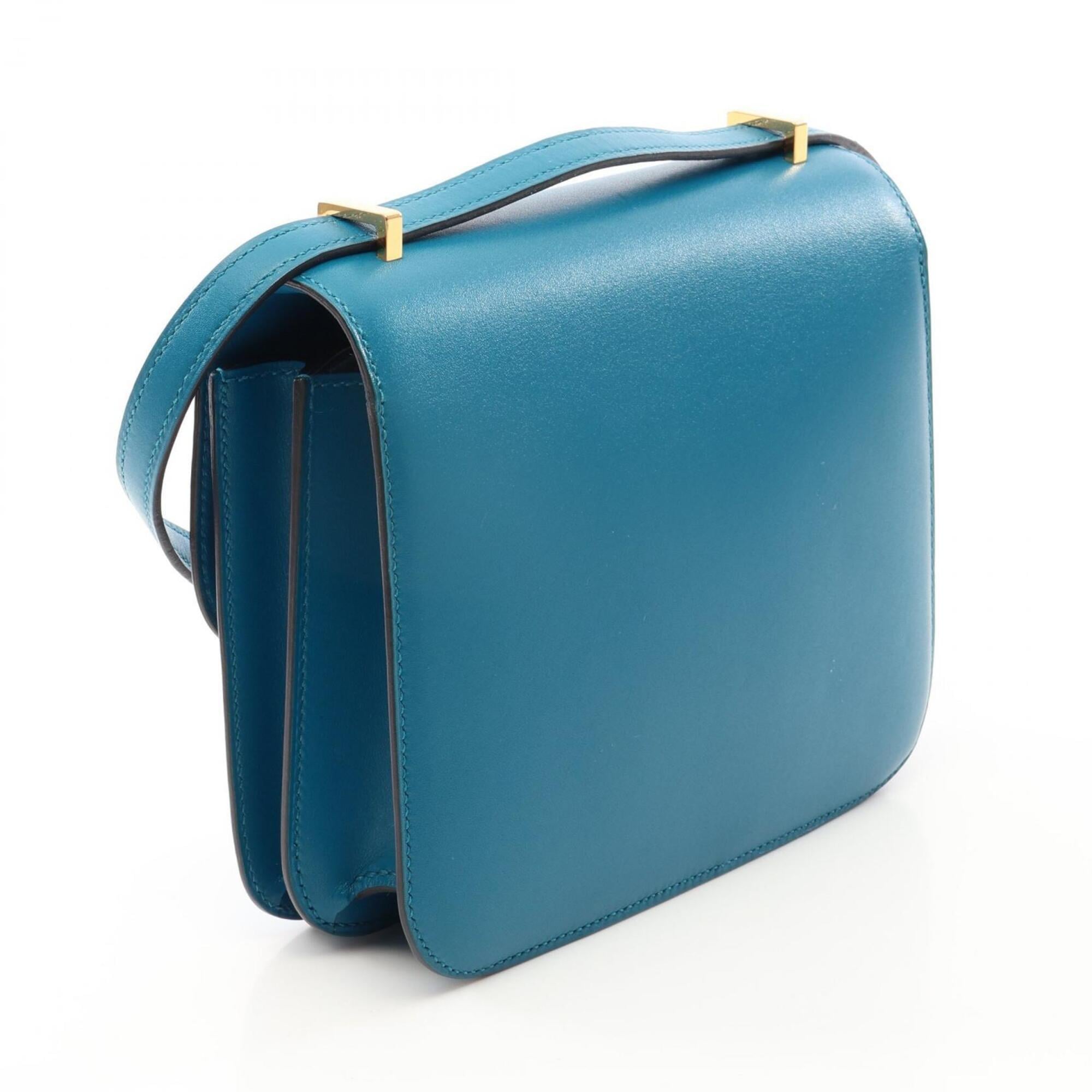 Hermes Blue Tadelakt Leather Handbag Shoulder Bag (Pre-Owned)