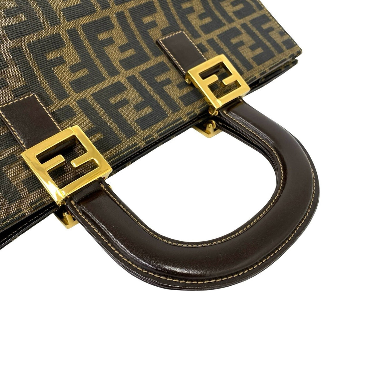 Fendi Black Brown Canvas Leather Handbag Tote Bag (Pre-Owned)
