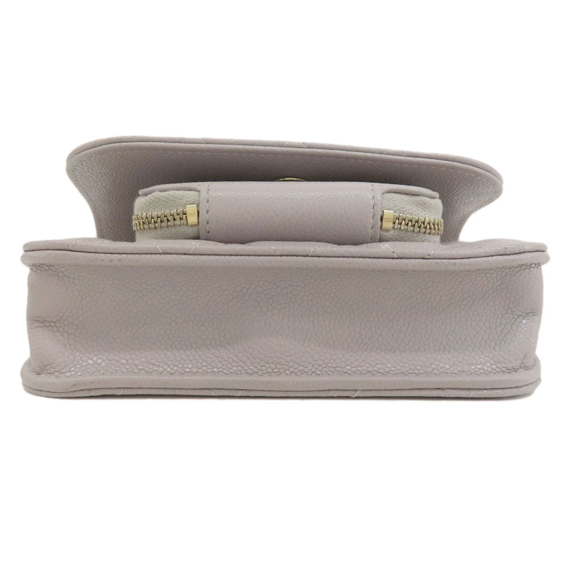 Chanel Gray Caviar Leather Chain/Shoulder Wallet (Pre-Owned)