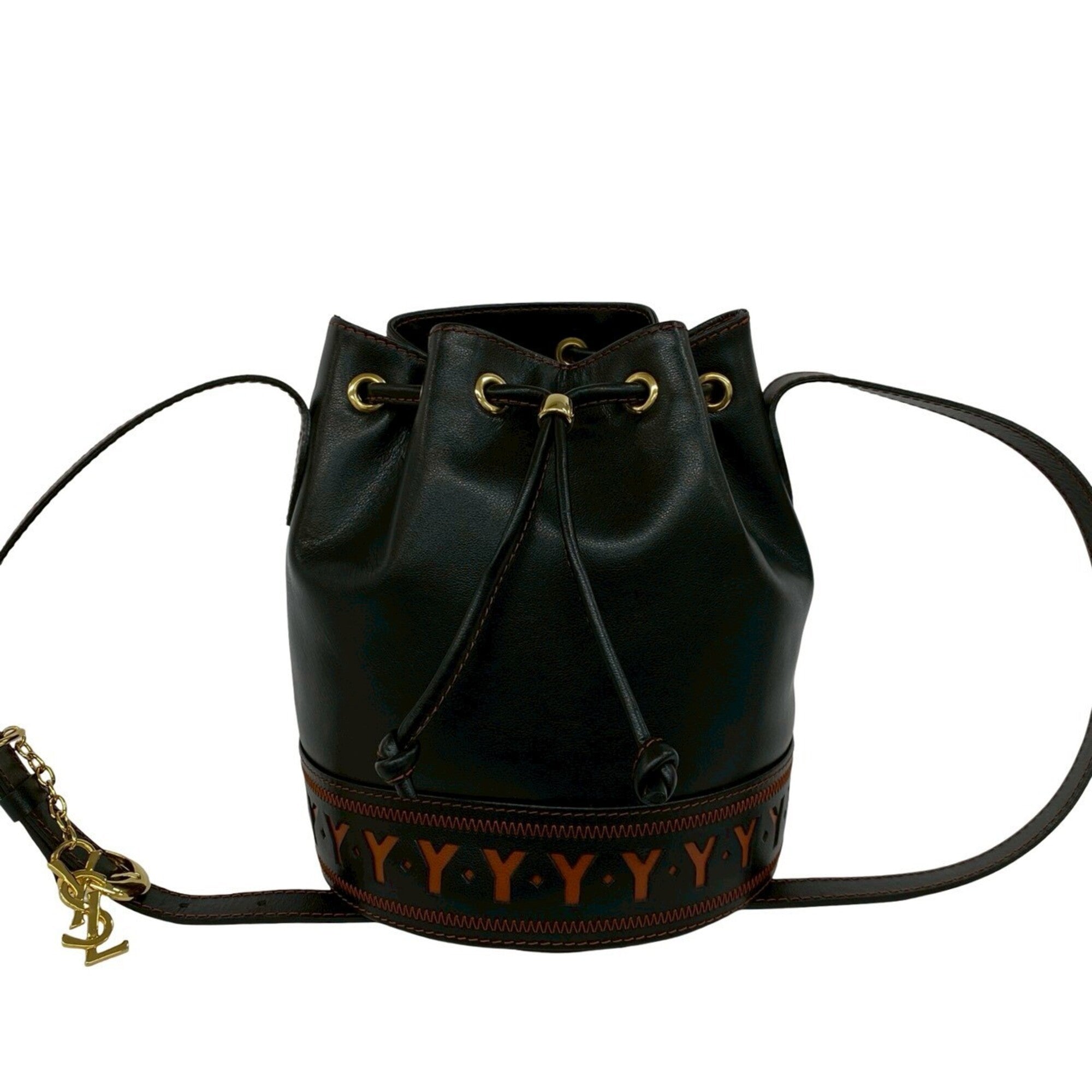 Yves Saint Laurent Black Orange Leather Shoulder Bag (Pre-Owned)