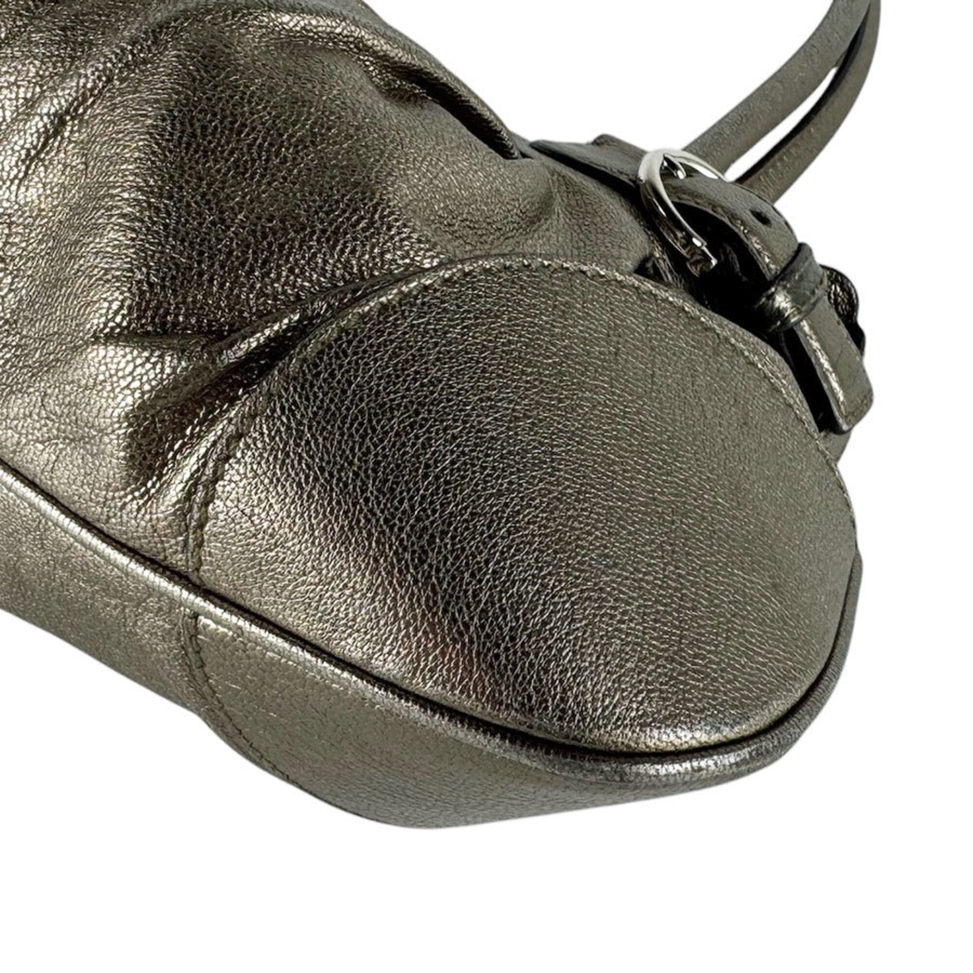 Salvatore Ferragamo Khaki Metallic Leather Handbag (Pre-Owned)