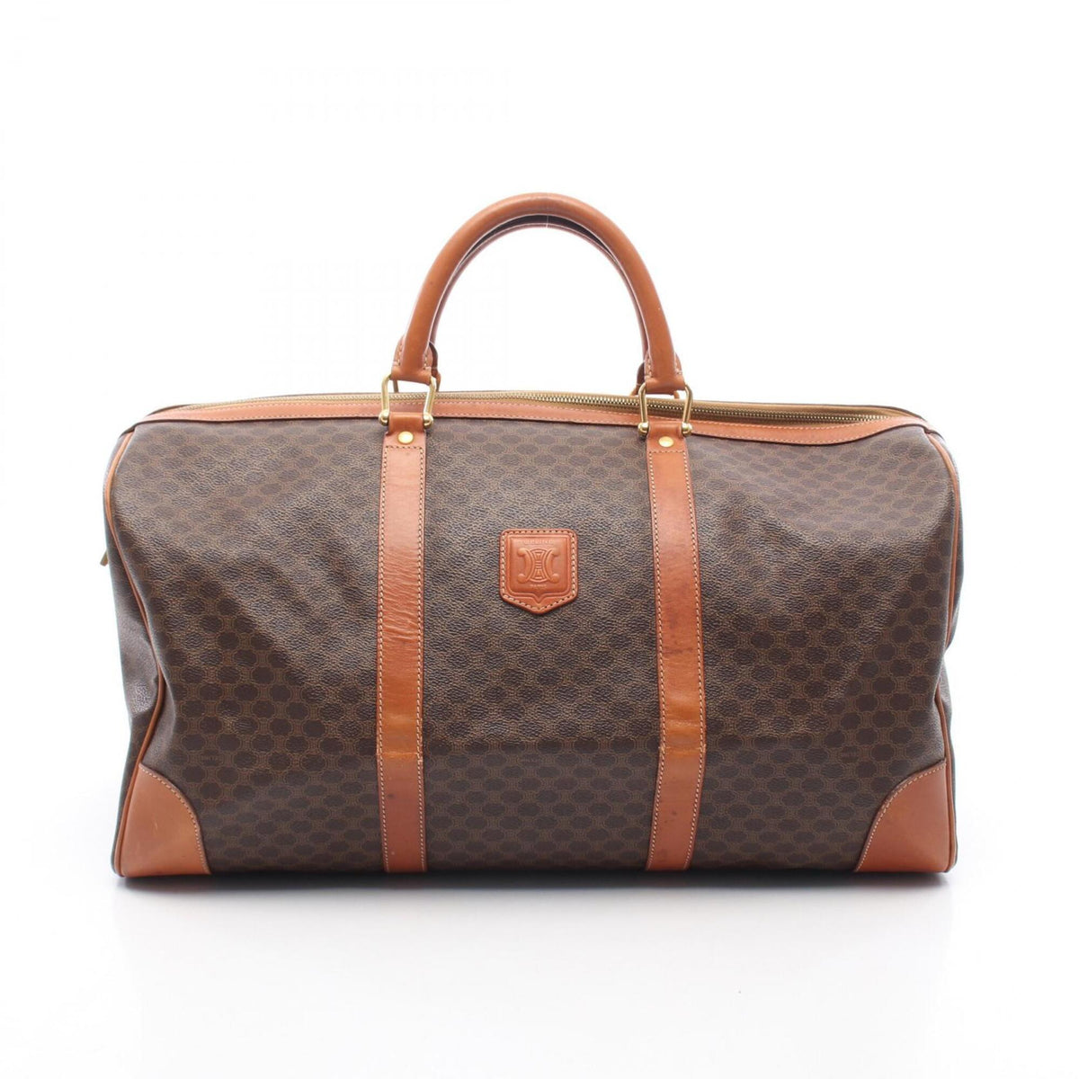 Celine Brown Coated Canvas Pvc Leather Boston Bag Handbag (Pre-Owned)