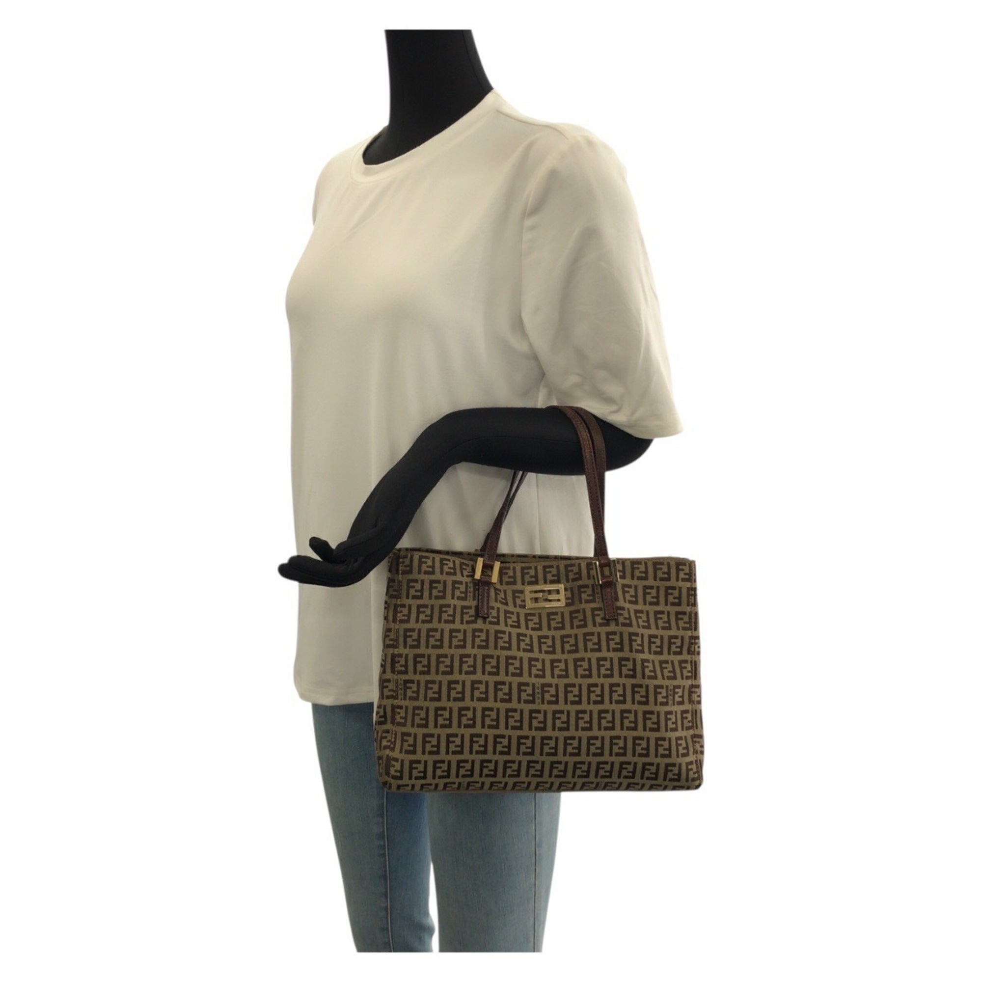 Fendi Beige Brown Canvas Leather Handbag (Pre-Owned)