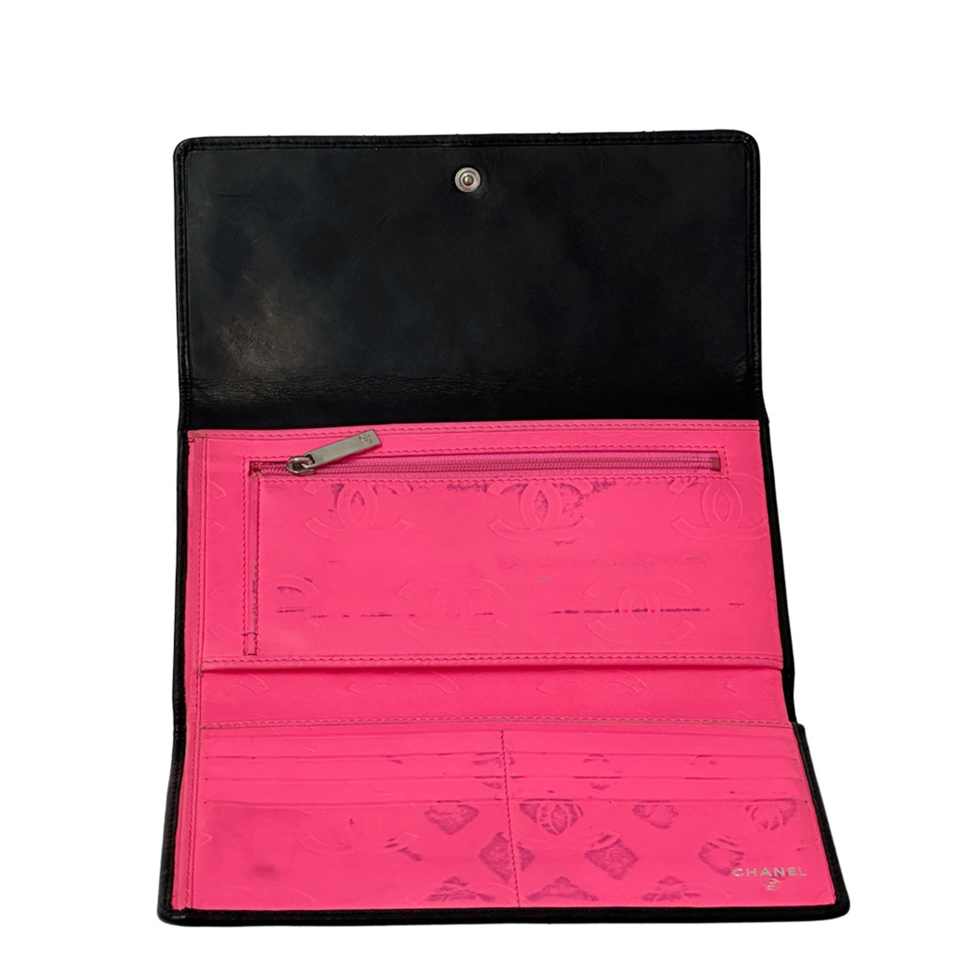 Chanel Black Pink Leather Long Wallet (Bi-Fold) (Pre-Owned)