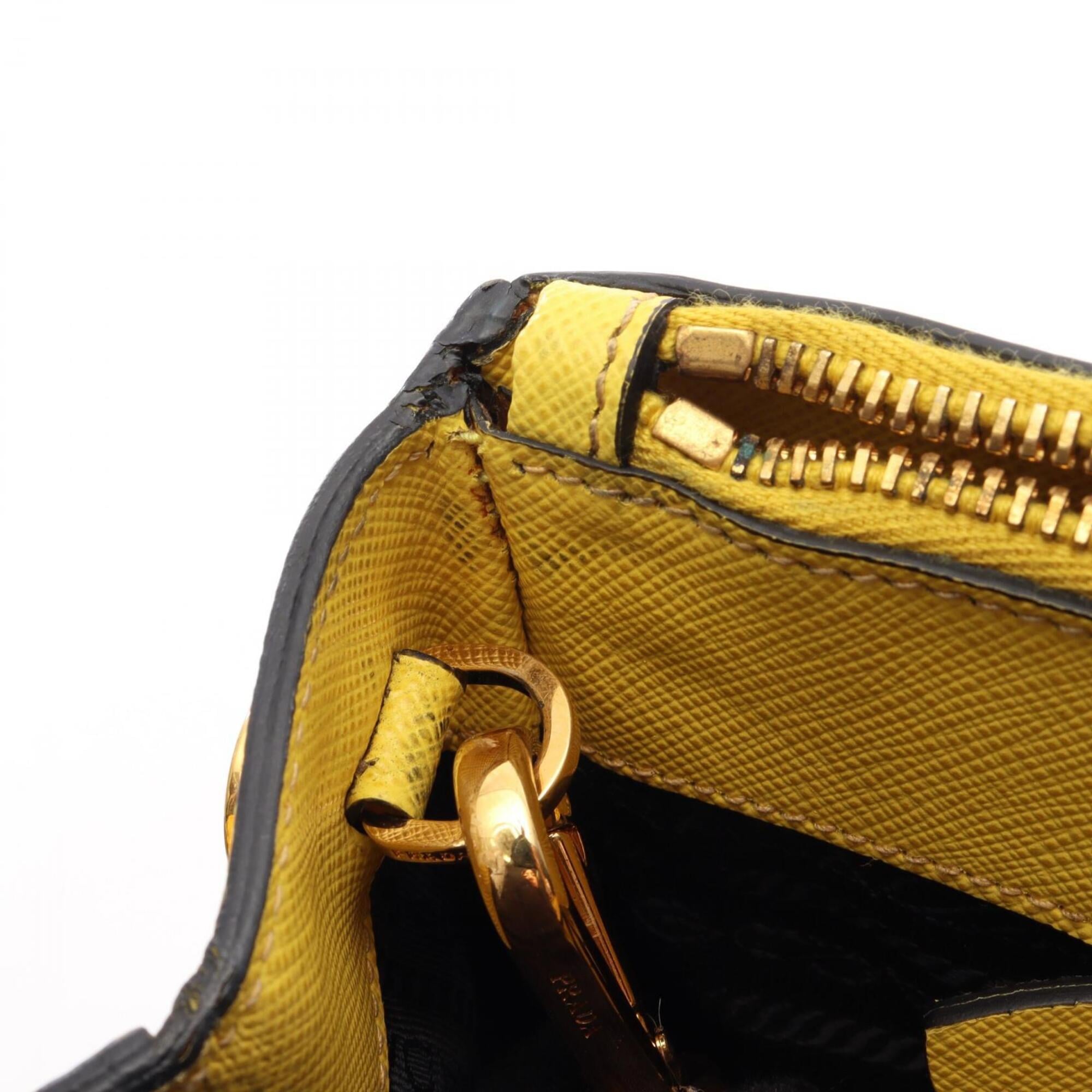 Prada Saffiano Yellow Leather Handbag Tote Bag (Pre-Owned)