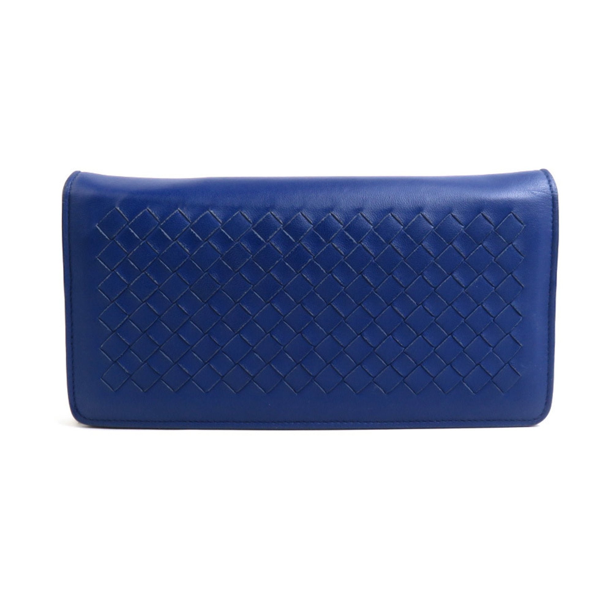 Bottega Veneta Intrecciato Blue Leather Chain/Shoulder Wallet (Pre-Owned)