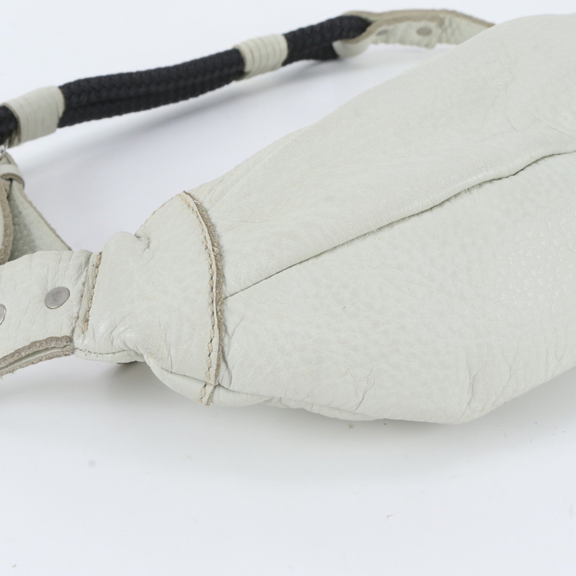 Prada White Leather Fanny Pack Pouch Shoulder Bag Sling Bag (Pre-Owned)