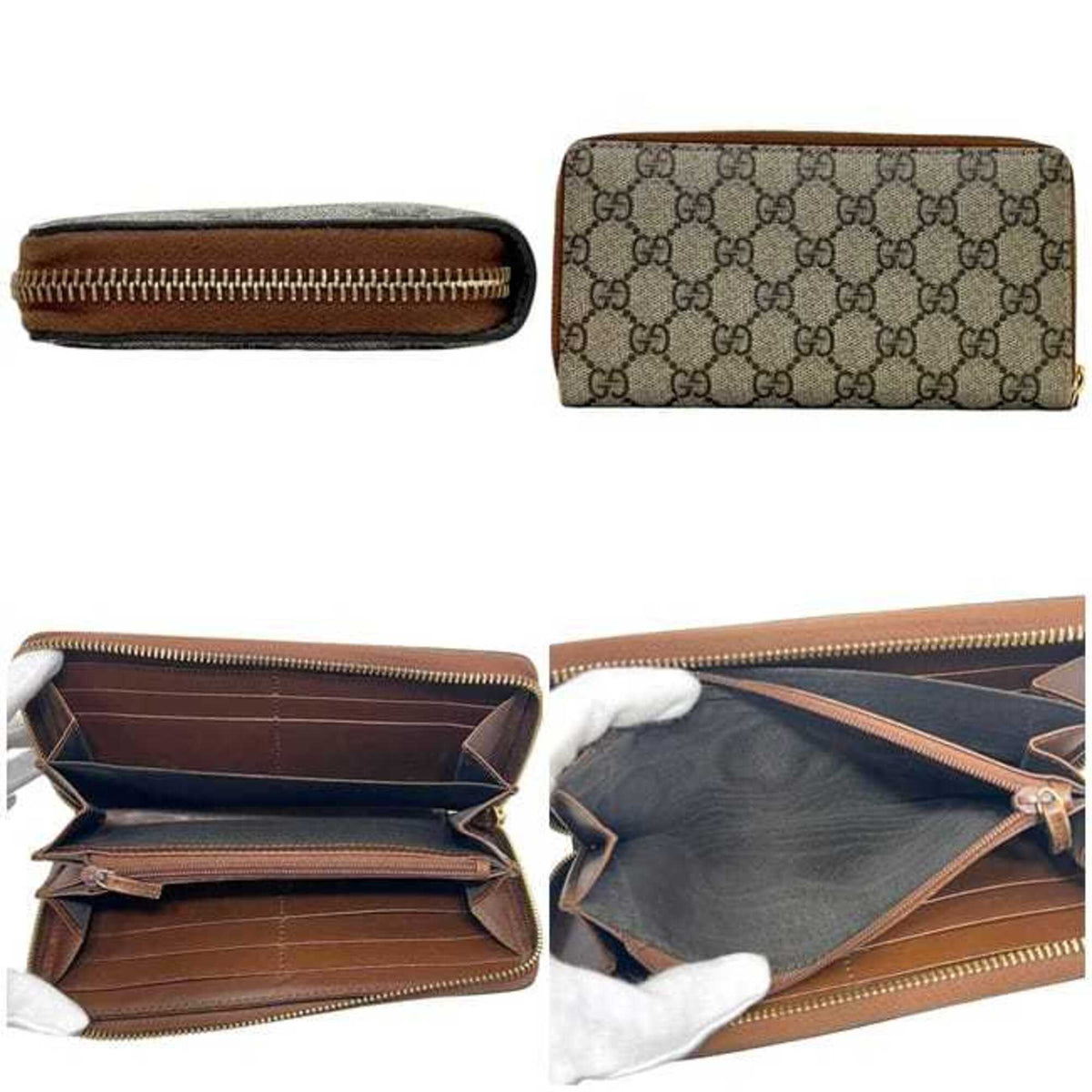 Gucci Beige Brown Pvc Leather Long Wallet (Bi-Fold) (Pre-Owned)
