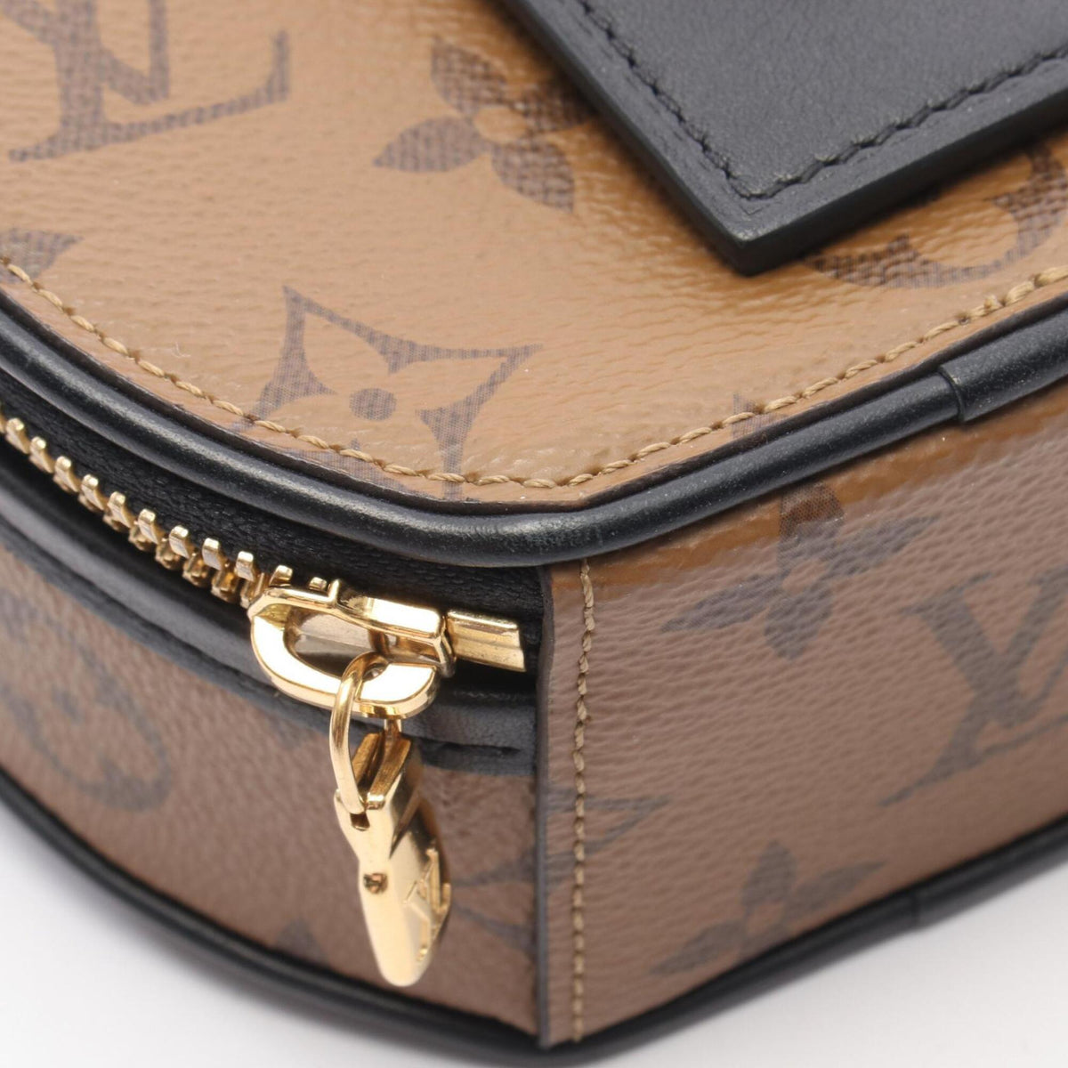 Louis Vuitton Black Brown Coated Canvas Leather Handbag (Pre-Owned)