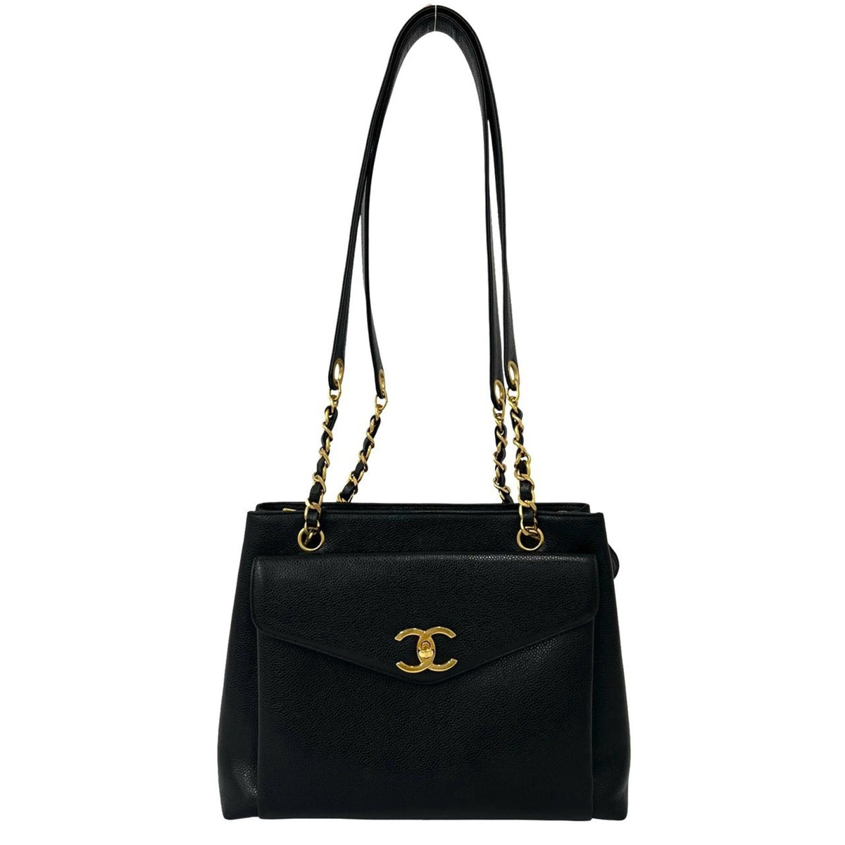 Chanel Black Grained Calfskin Shoulder Bag Tote Bag (Pre-Owned)