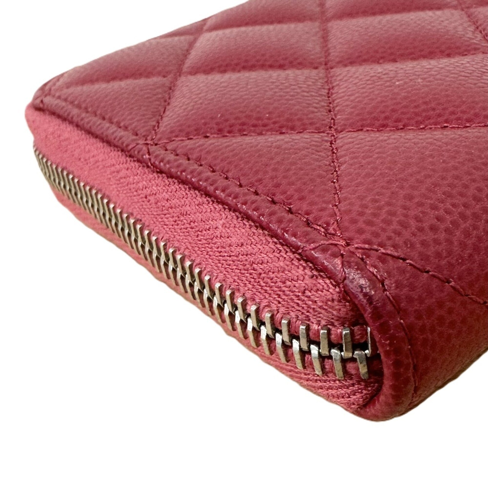 Chanel Matelasse Red Color Grained Calfskin Long Wallet (Bi-Fold) (Pre-Owned)