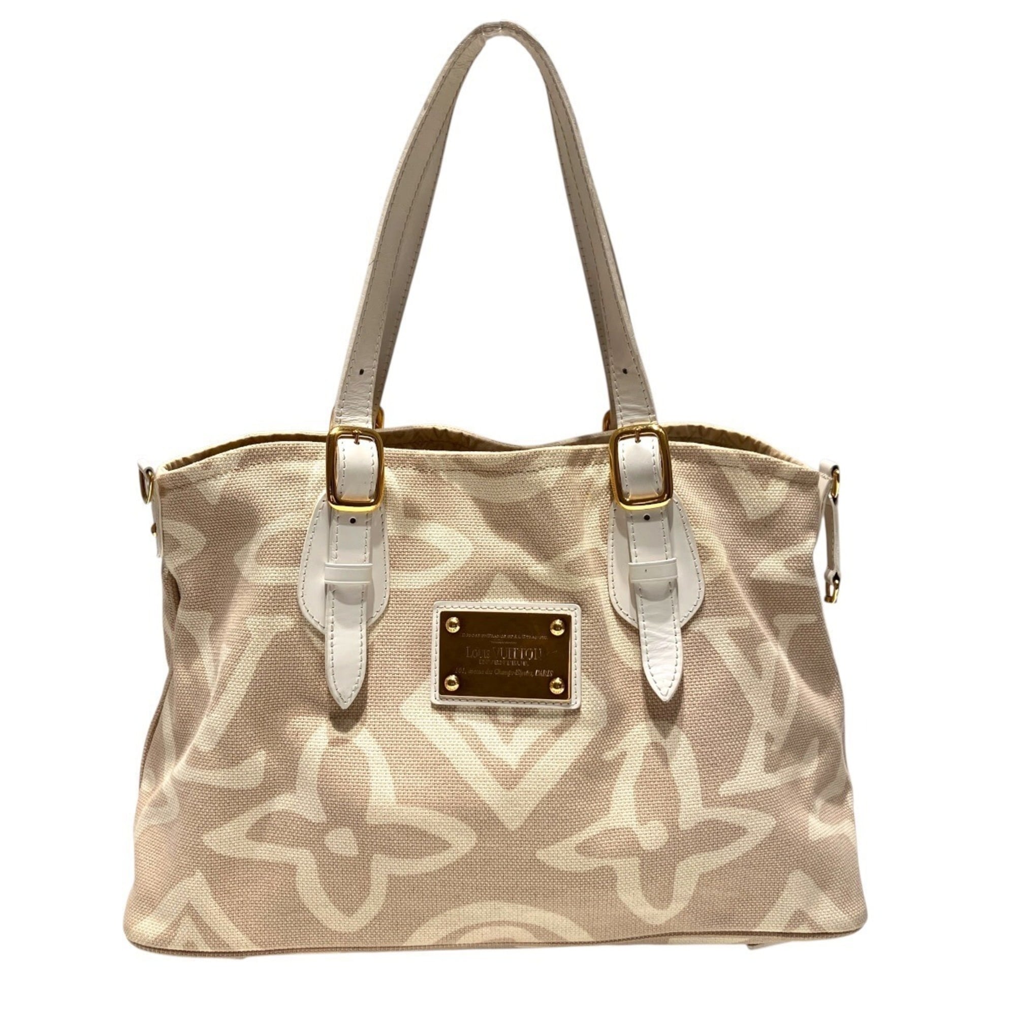 Louis Vuitton Beige Canvas Leather Tote Bag (Pre-Owned)