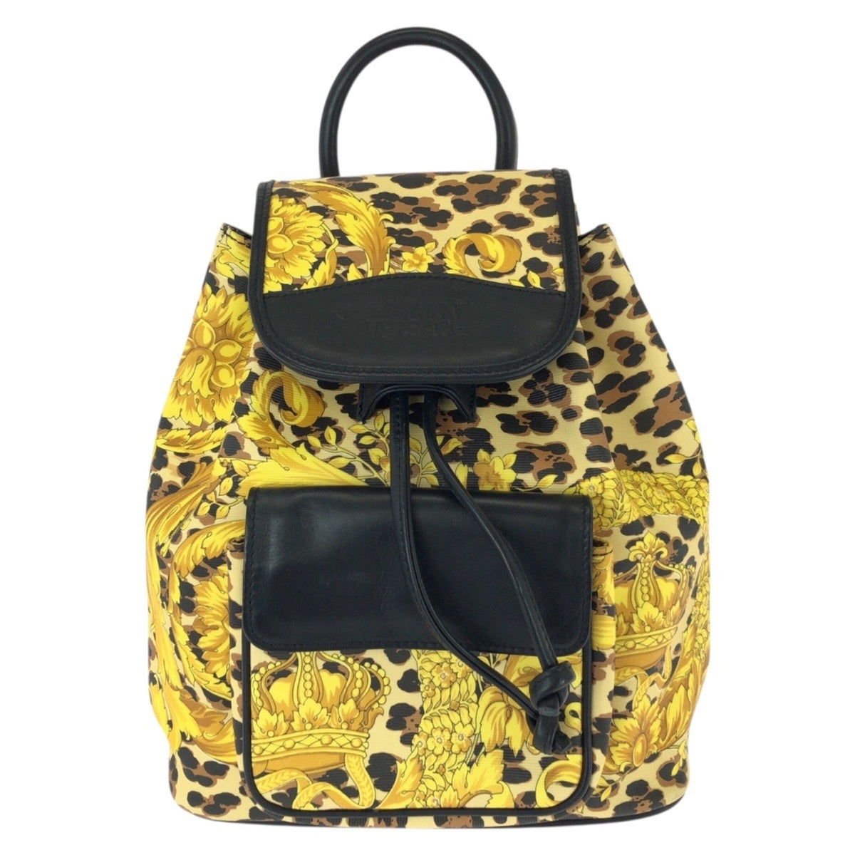 Versace Black Yellow Pvc Leather Backpack (Pre-Owned)