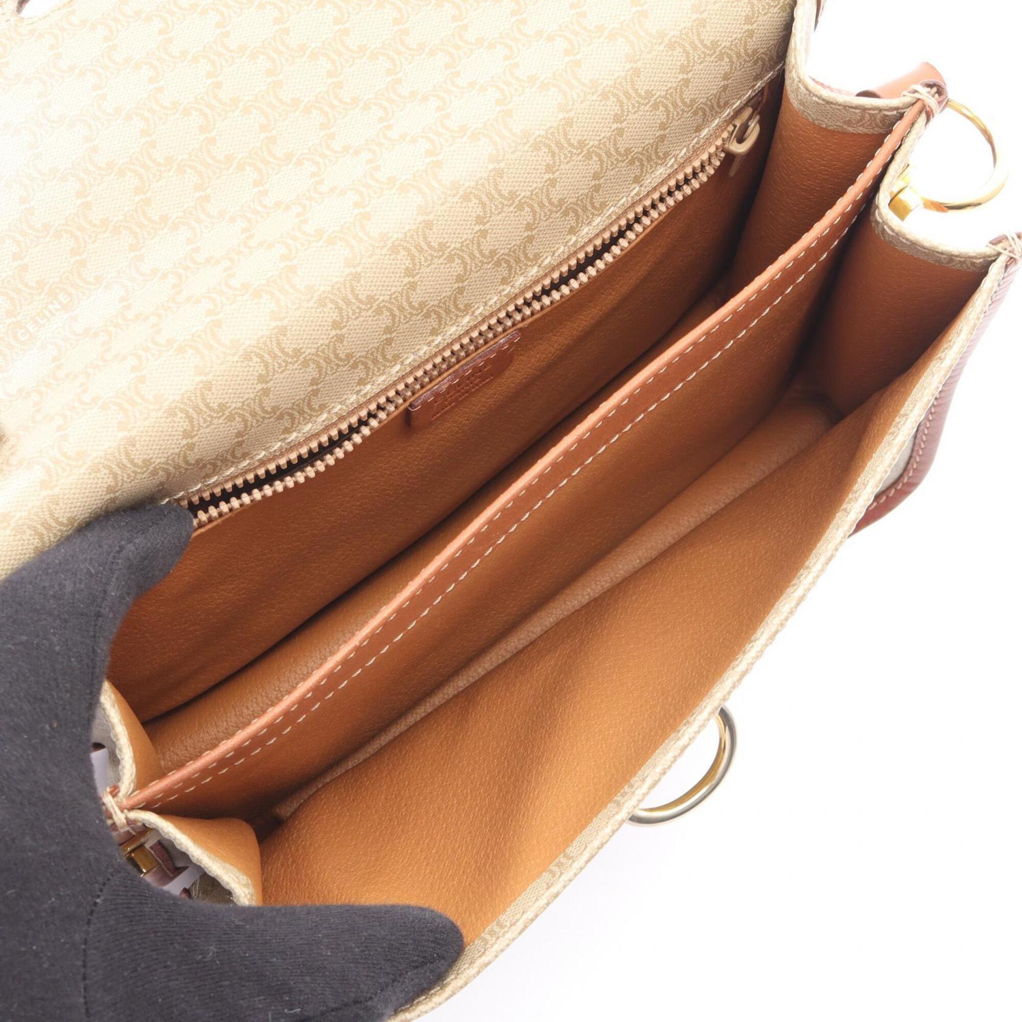 Celine Beige Brown Coated Canvas Leather Handbag Shoulder Bag (Pre-Owned)