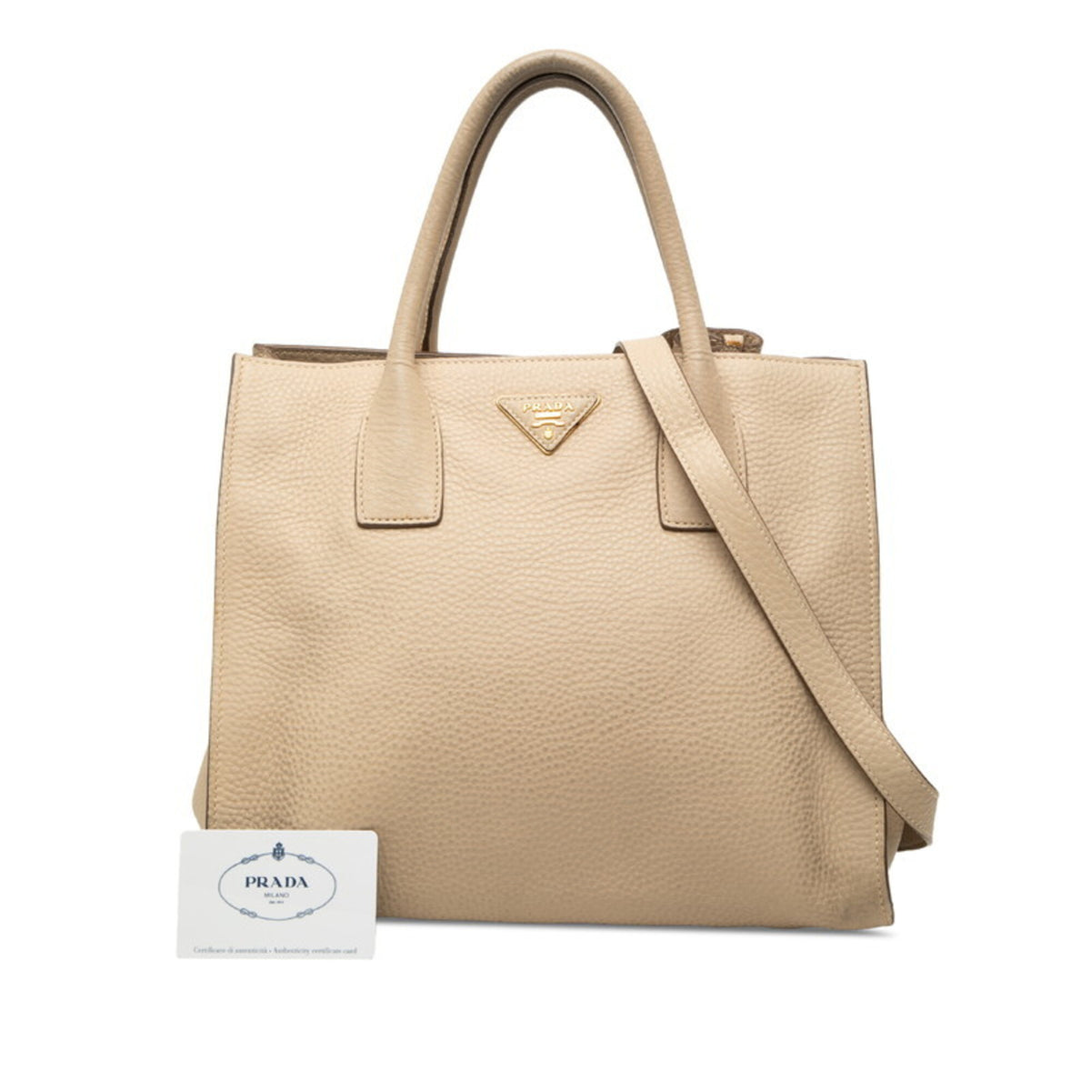 Prada Beige Leather Handbag Shoulder Bag (Pre-Owned)