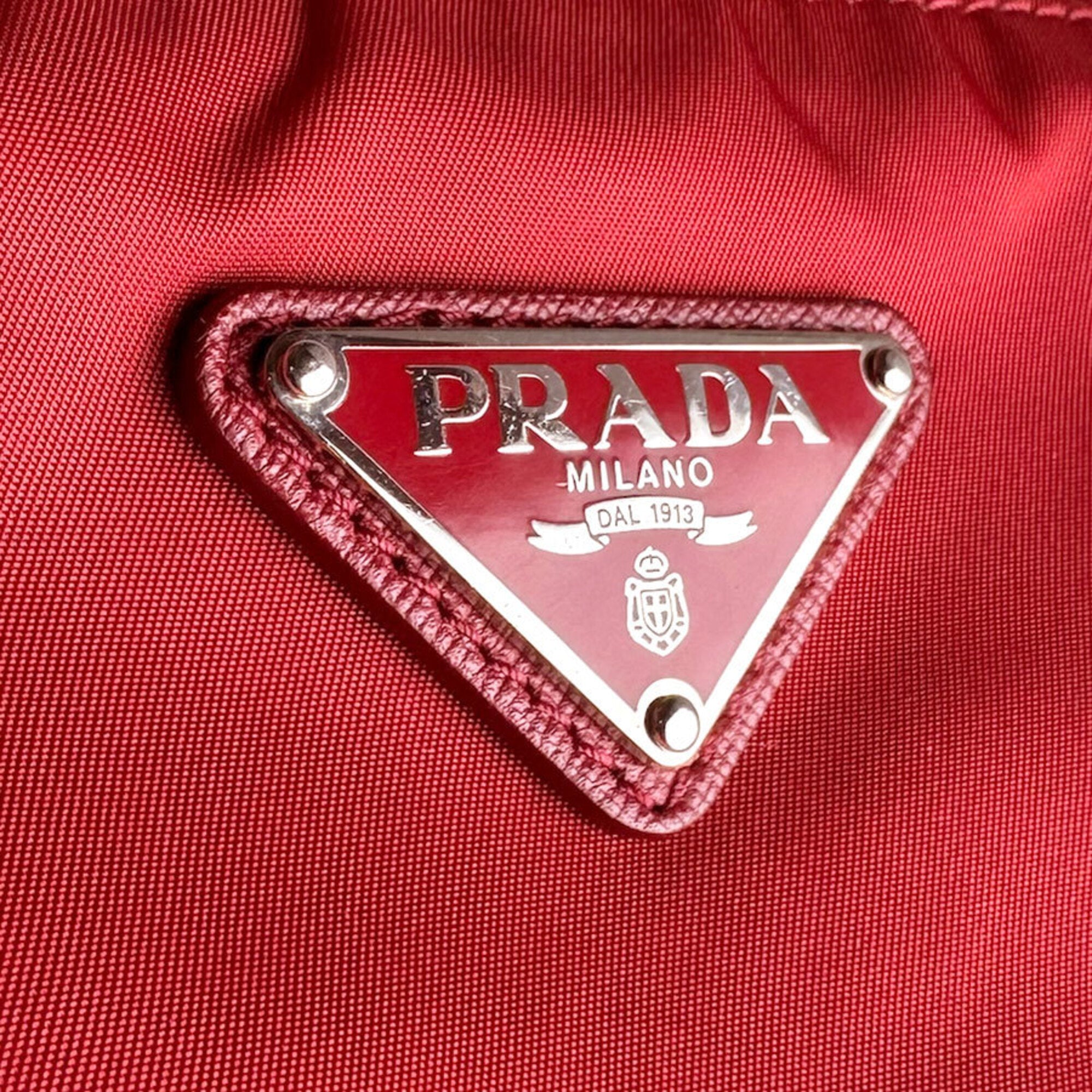 Prada Red Color Nylon Handbag Shoulder Bag (Pre-Owned)