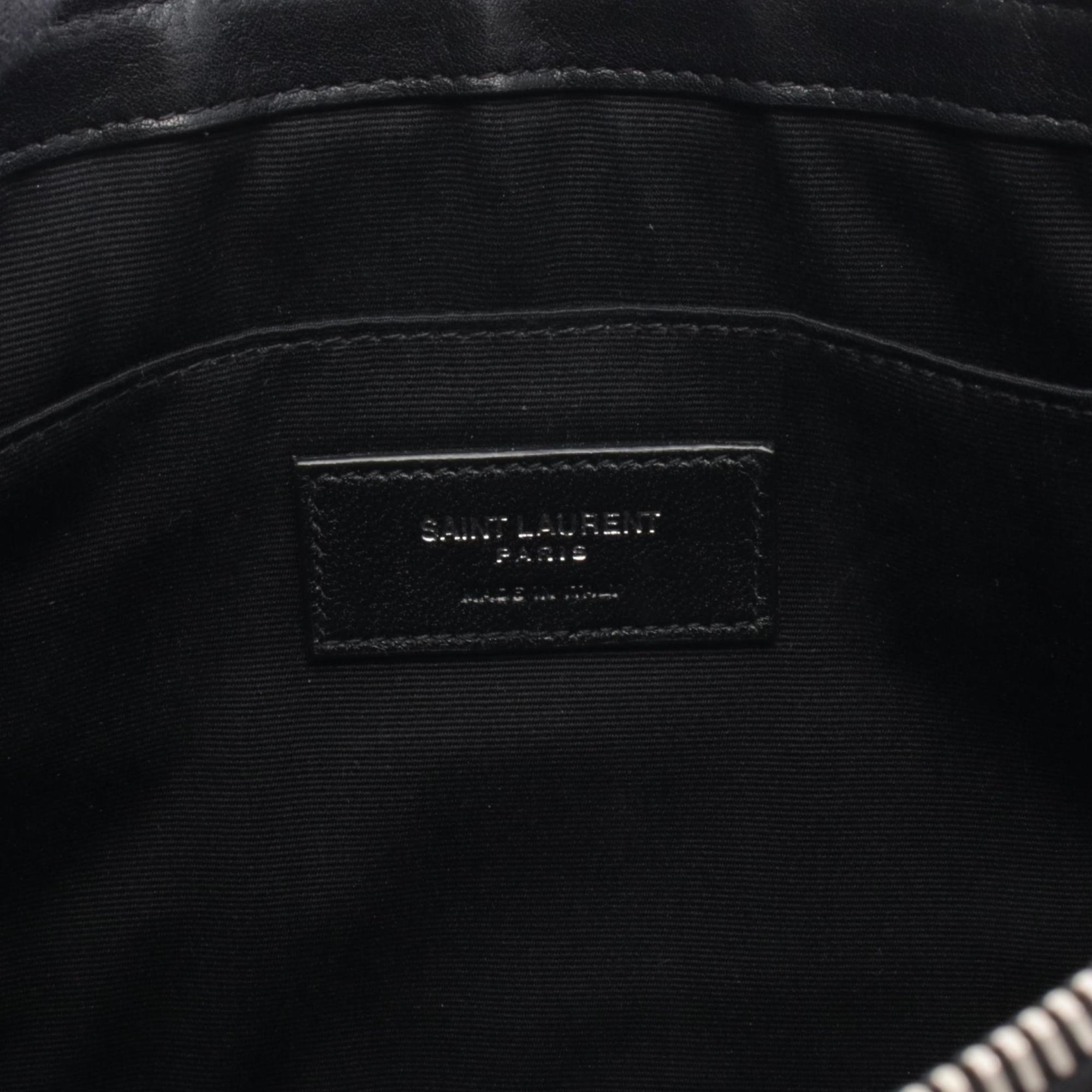 Yves Saint Laurent Black Canvas Leather Clutch Bag Handbag (Pre-Owned)