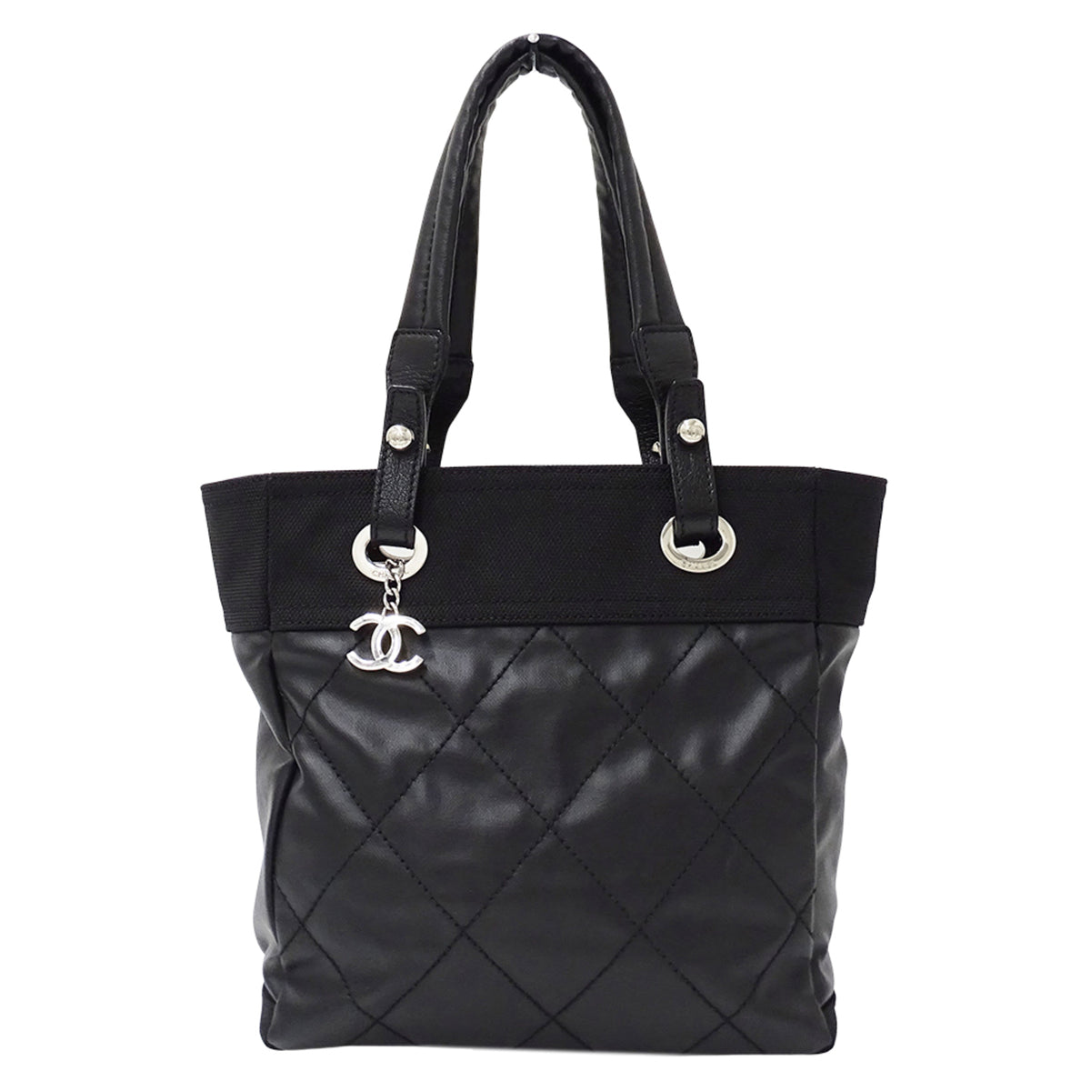 Chanel Black Coated Canvas Handbag Tote Bag (Pre-Owned)