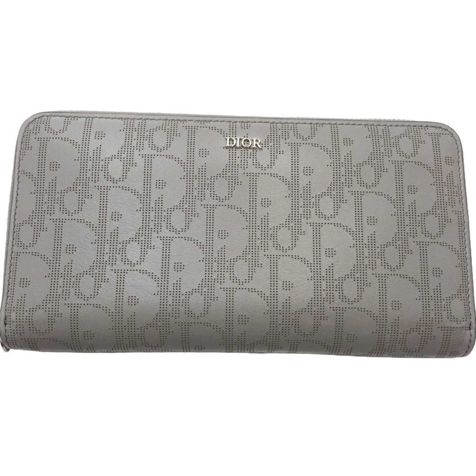 Christian Dior Gray Leather Long Wallet (Bi-Fold) (Pre-Owned)