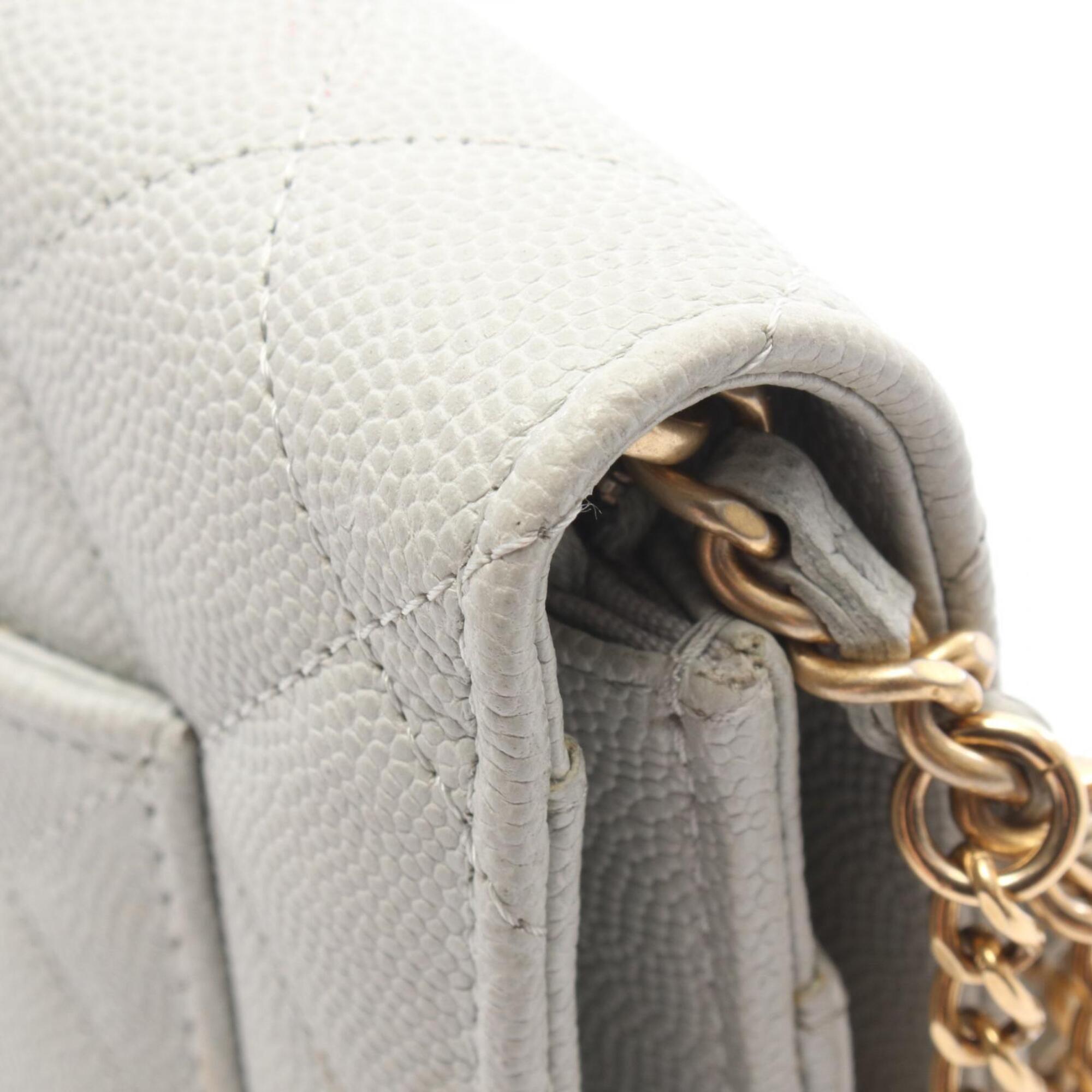 Chanel Gray Grained Calfskin Handbag Shoulder Bag (Pre-Owned)