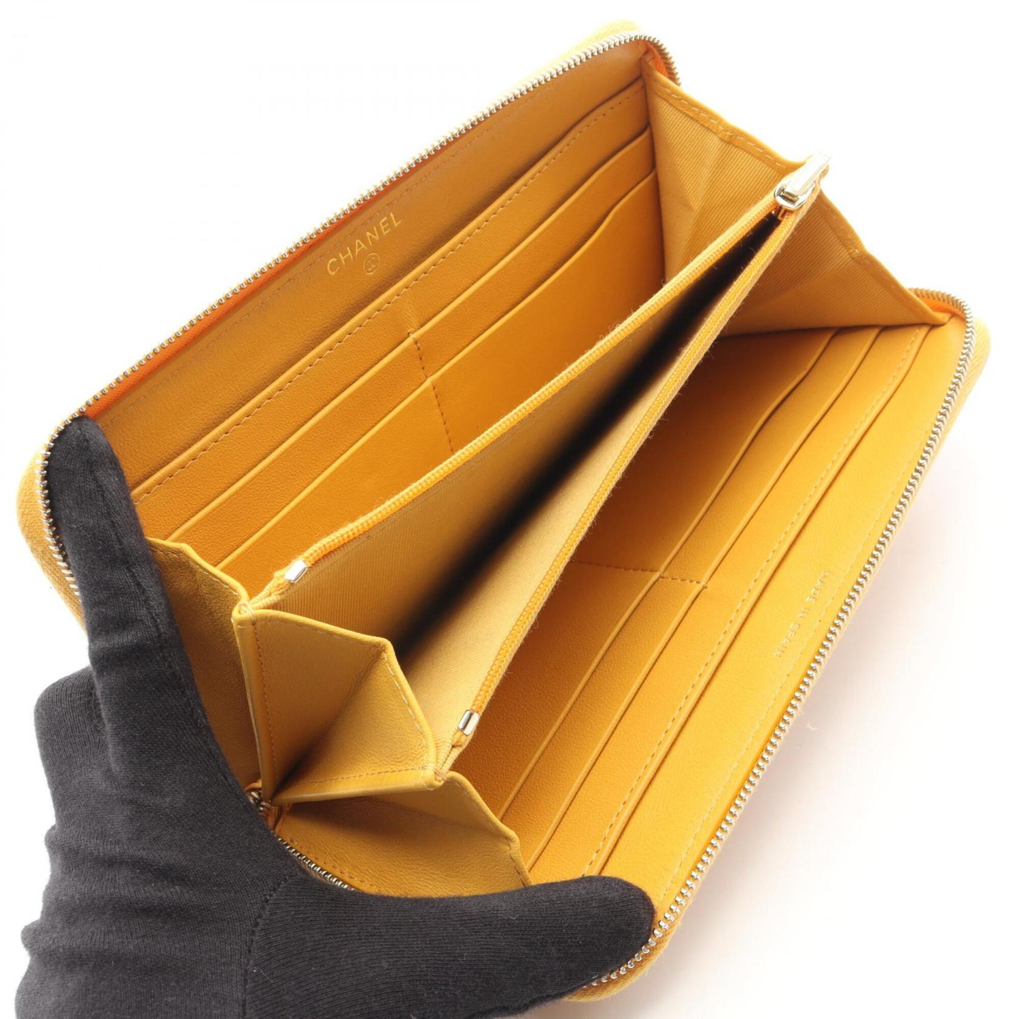 Chanel Yellow Leather Long Wallet (Bi-Fold) (Pre-Owned)
