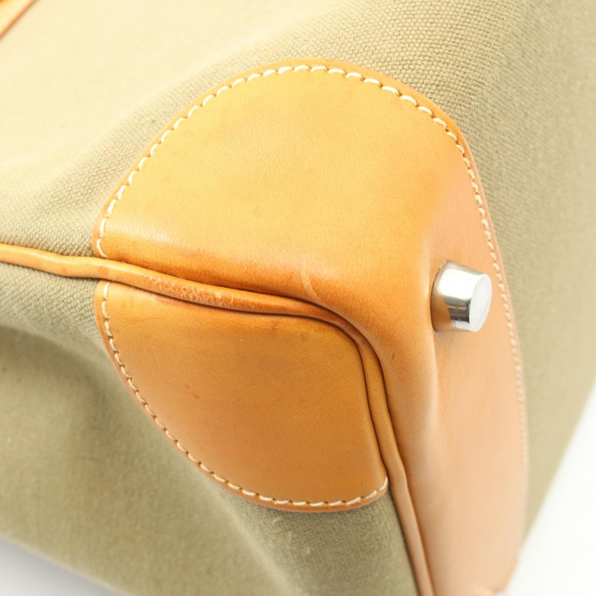 Hermes Brown Khaki Natural Canvas Barenia Leather Toile Officier Leather Handbag (Pre-Owned)