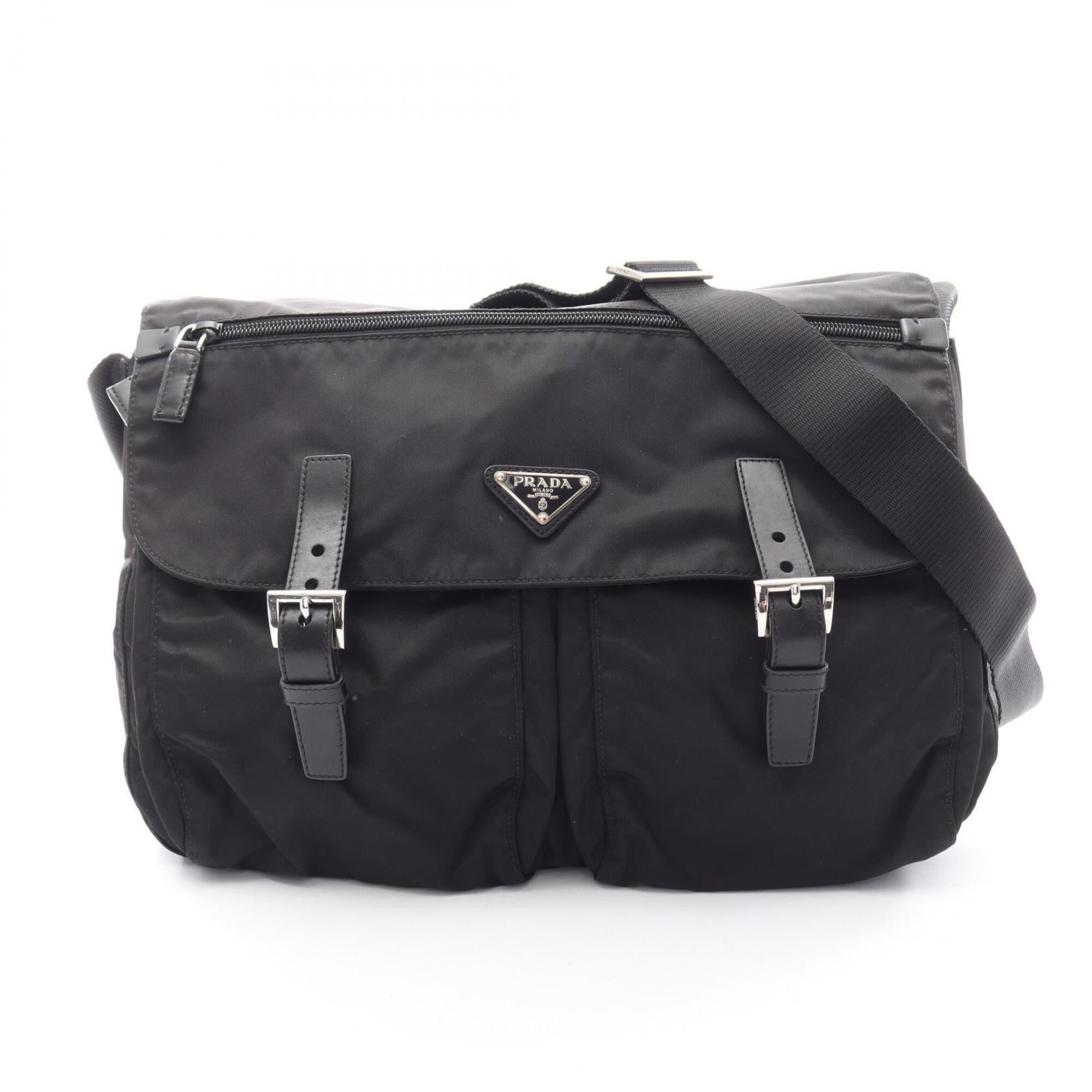 Prada Black Nylon Leather Handbag Shoulder Bag (Pre-Owned)