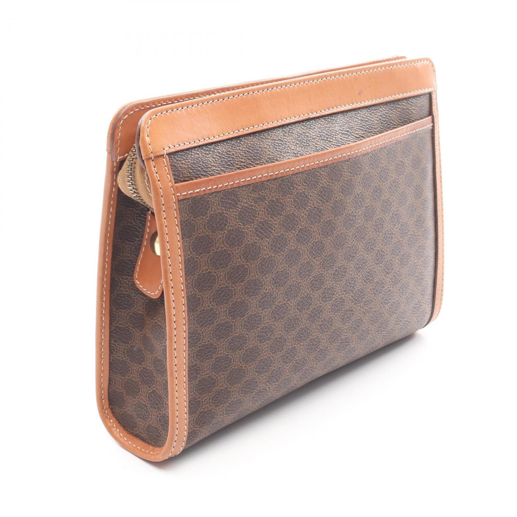 Celine Brown Coated Canvas Leather Clutch Bag Handbag (Pre-Owned)