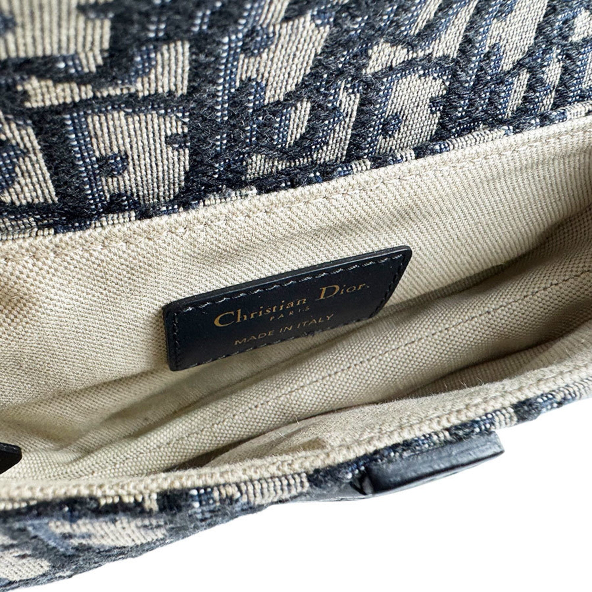Christian Dior Navy Canvas Leather Handbag Saddle Bag (Pre-Owned)