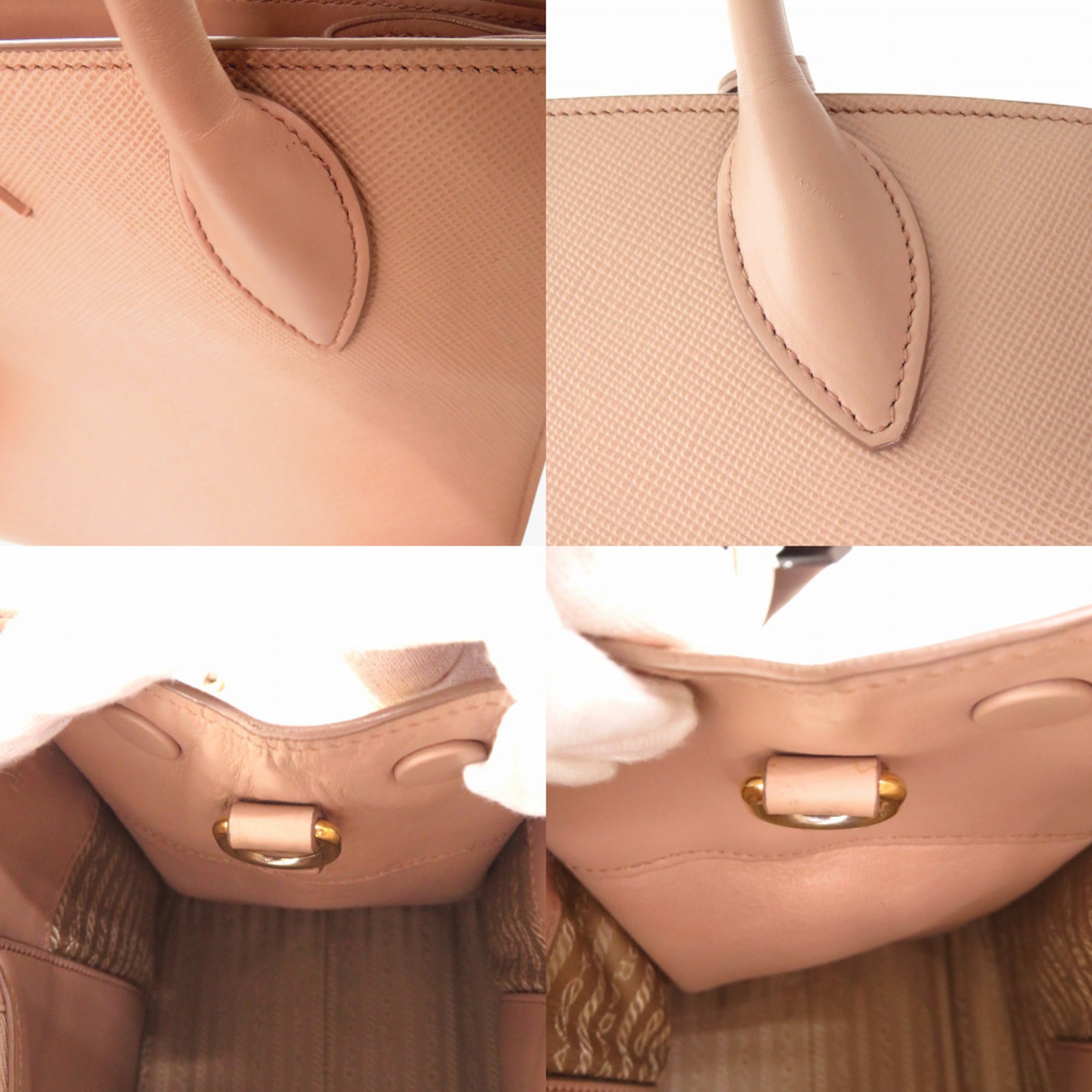 Prada Pink Beige Leather Saffiano Handbag (Pre-Owned)