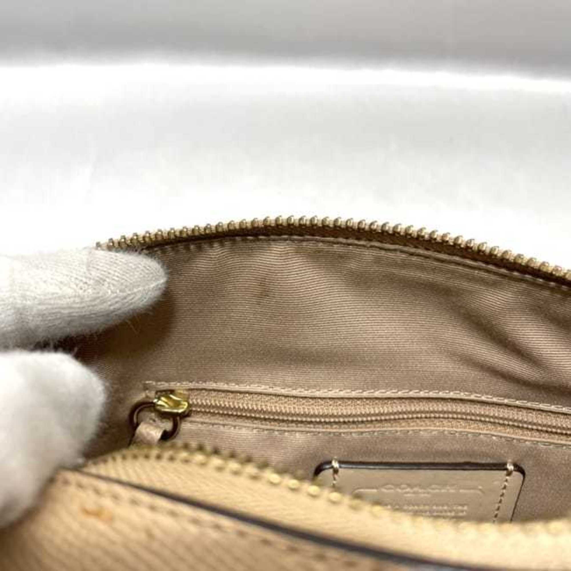 Coach Beige Leather Boston Bag Handbag Shoulder Bag (Pre-Owned)