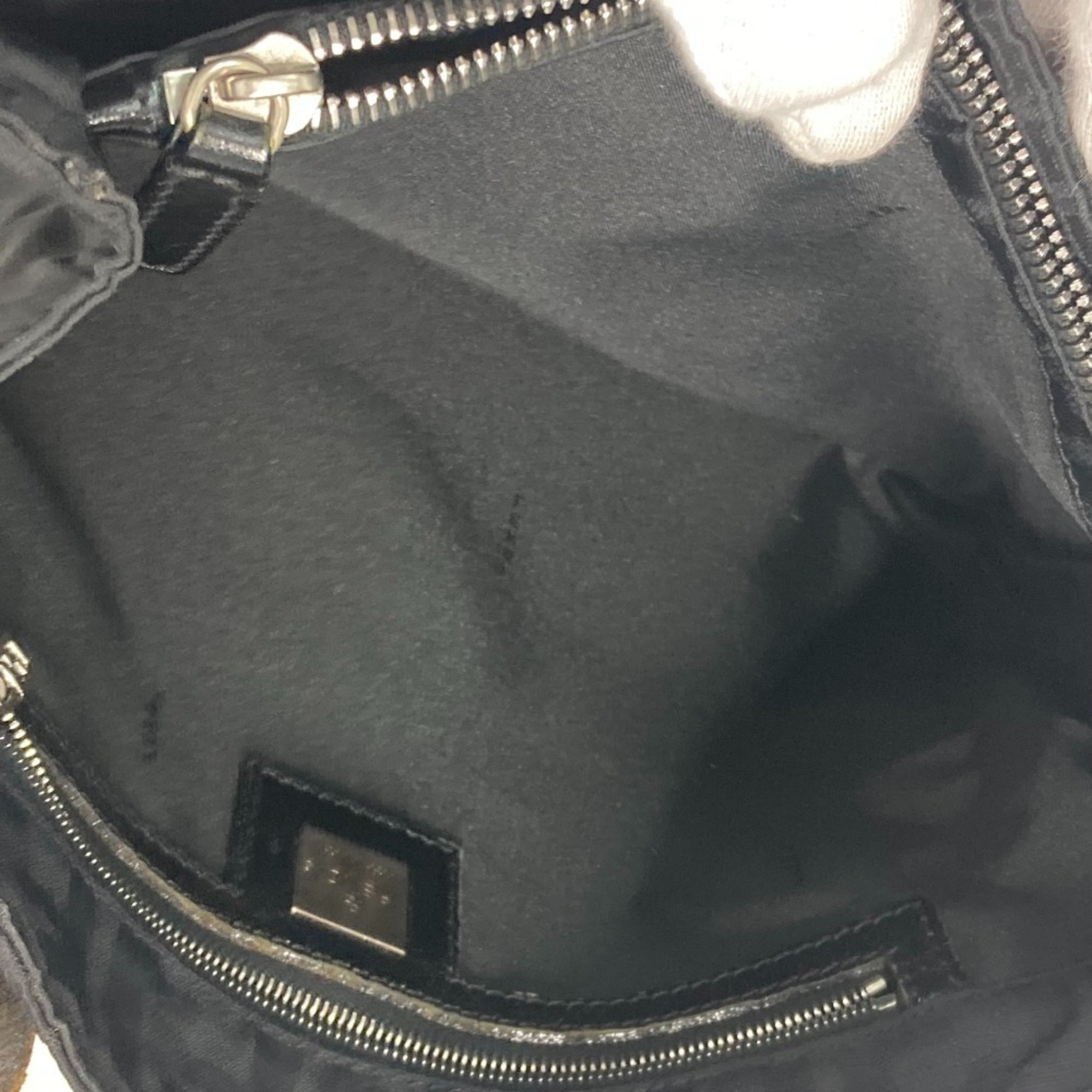 Fendi Zucca Black Nylon Leather Handbag Tote Bag (Pre-Owned)