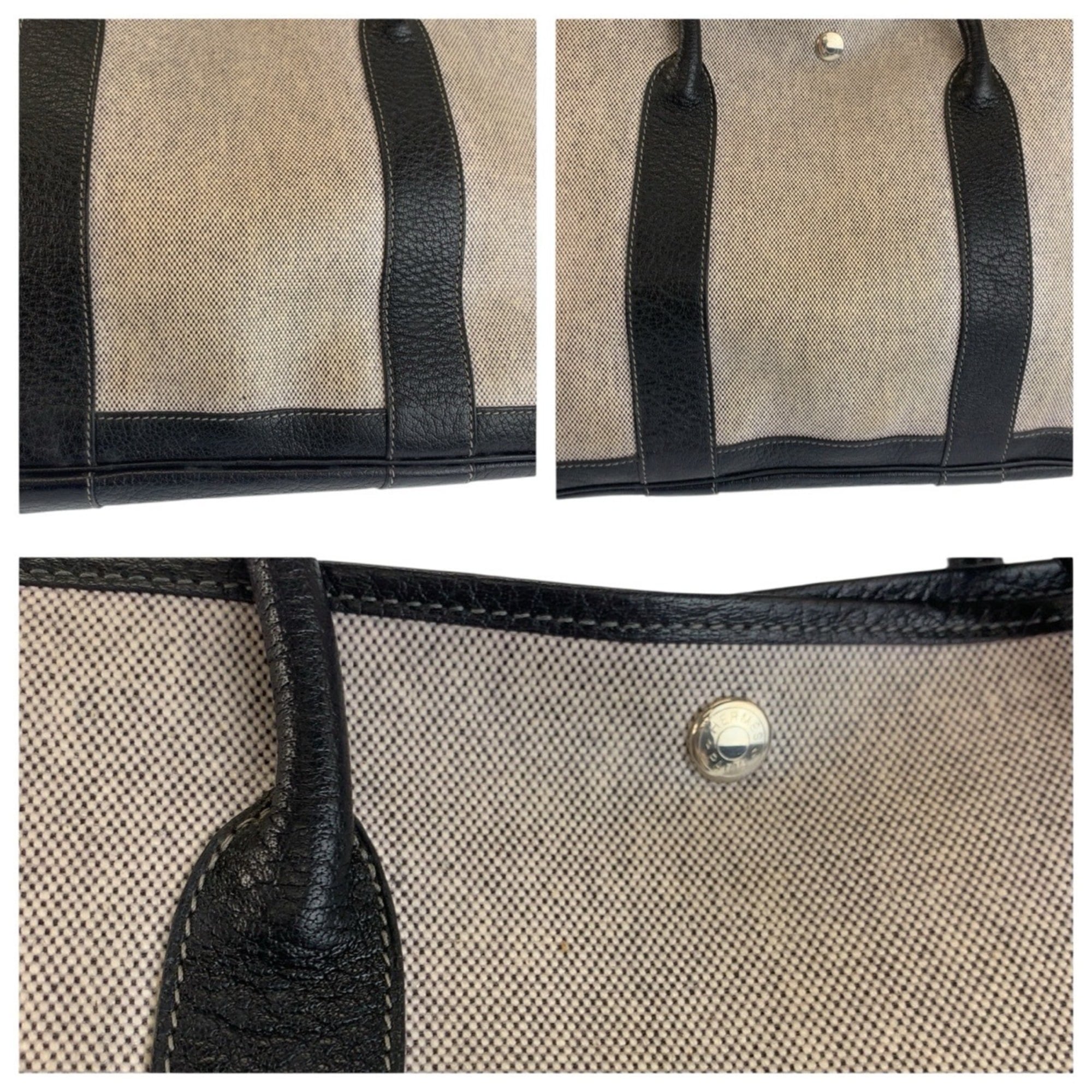 Hermes Black Gray Toile H Leather Handbag Tote Bag (Pre-Owned)