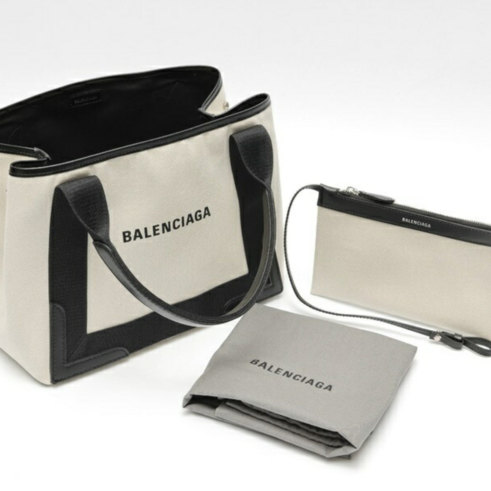 Balenciaga Black Ivory Canvas Leather Tote Bag (Pre-Owned)