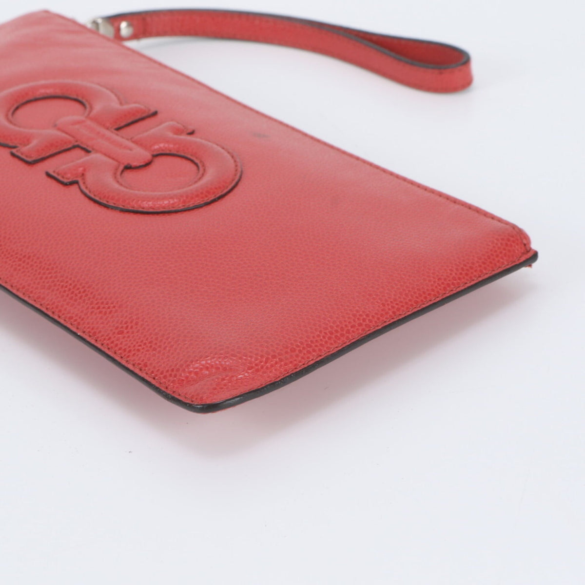 Salvatore Ferragamo Red Color Leather Clutch Bag Handbag Pouch Tote Bag (Pre-Owned)