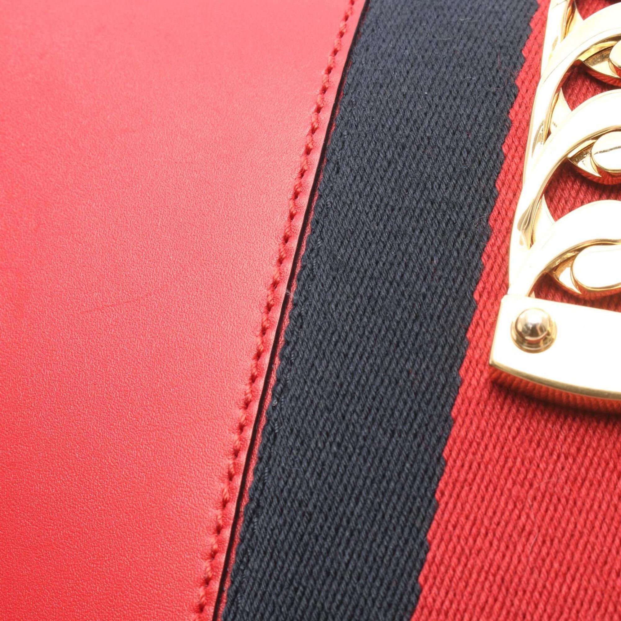 Gucci Red Color Leather Handbag Shoulder Bag (Pre-Owned)