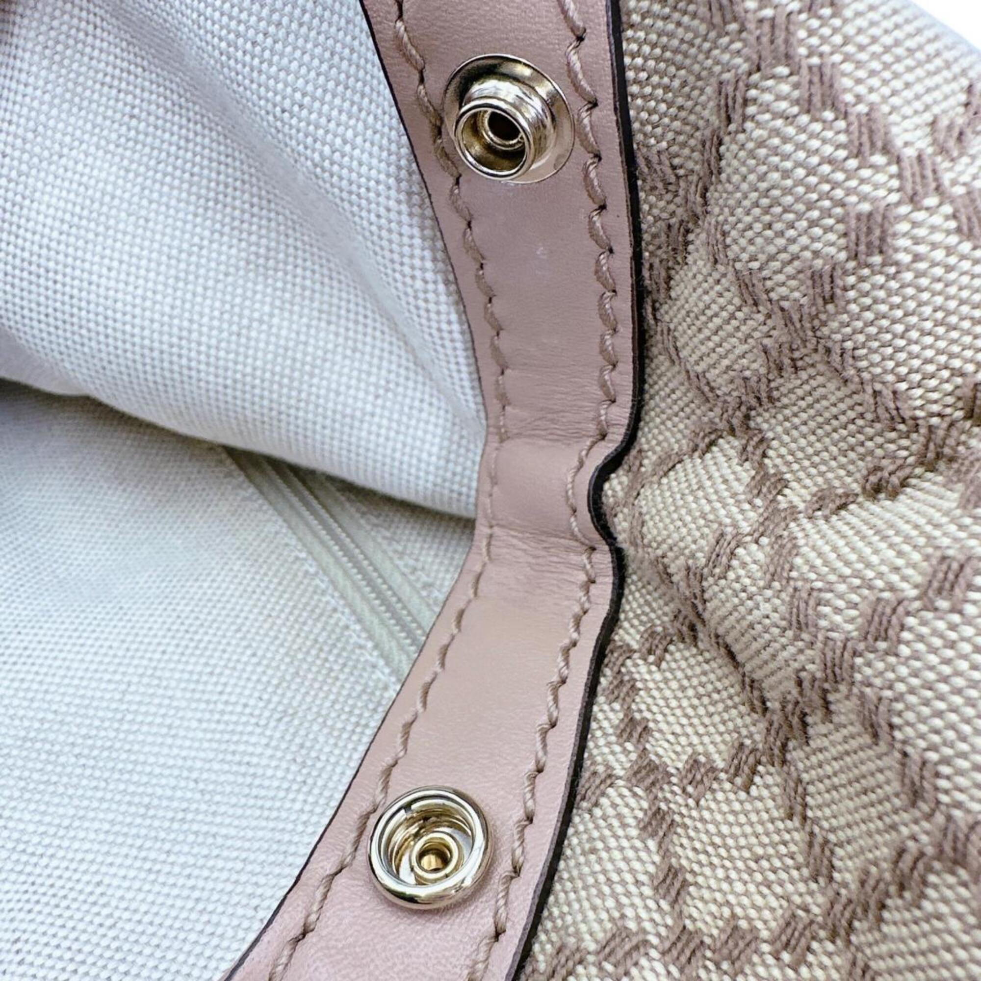 Gucci Beige Beige Brown Brown White Canvas Handbag Tote Bag (Pre-Owned)